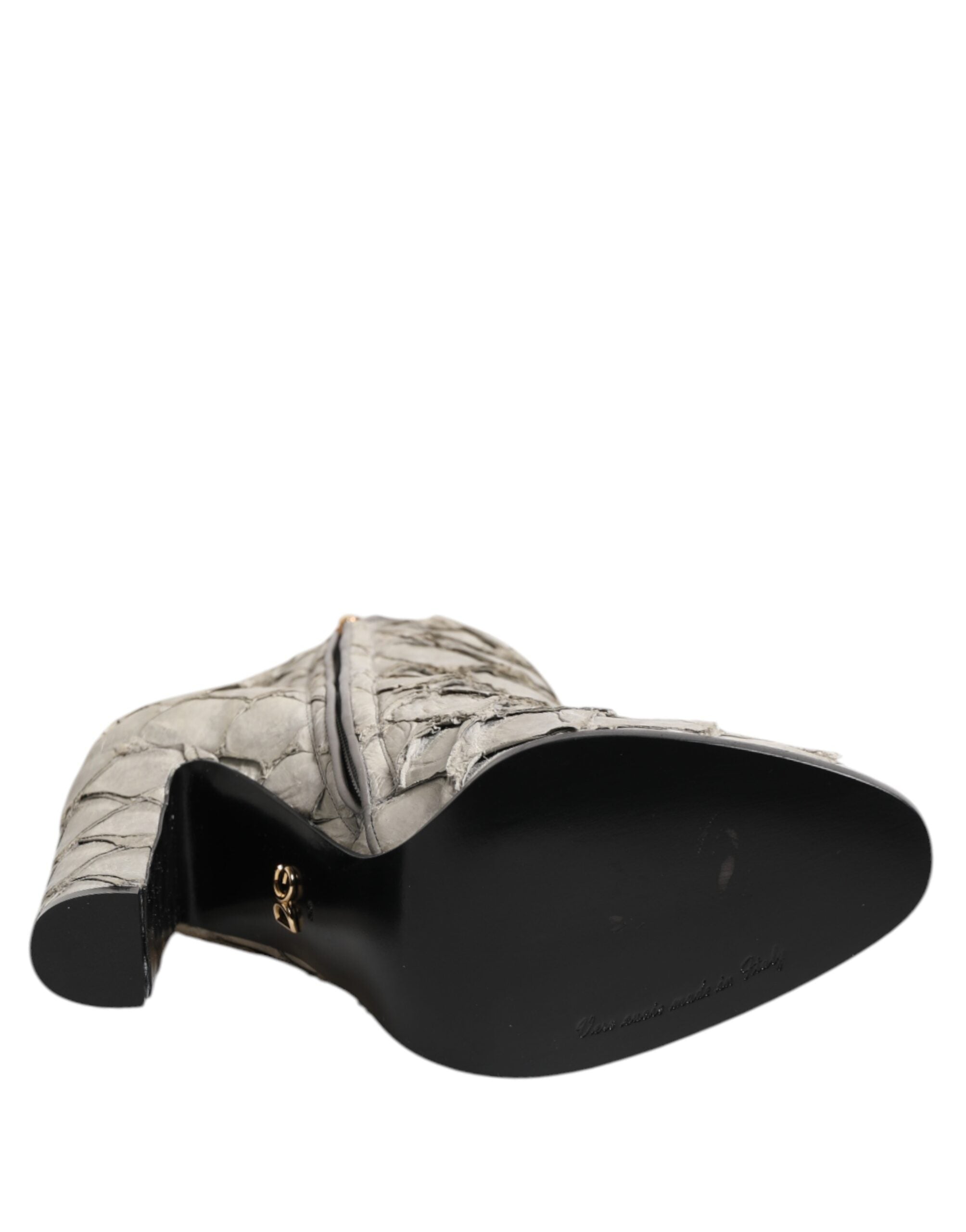 Dolce &amp; Gabbana Off White Læder Ankelstøvler med Hæle