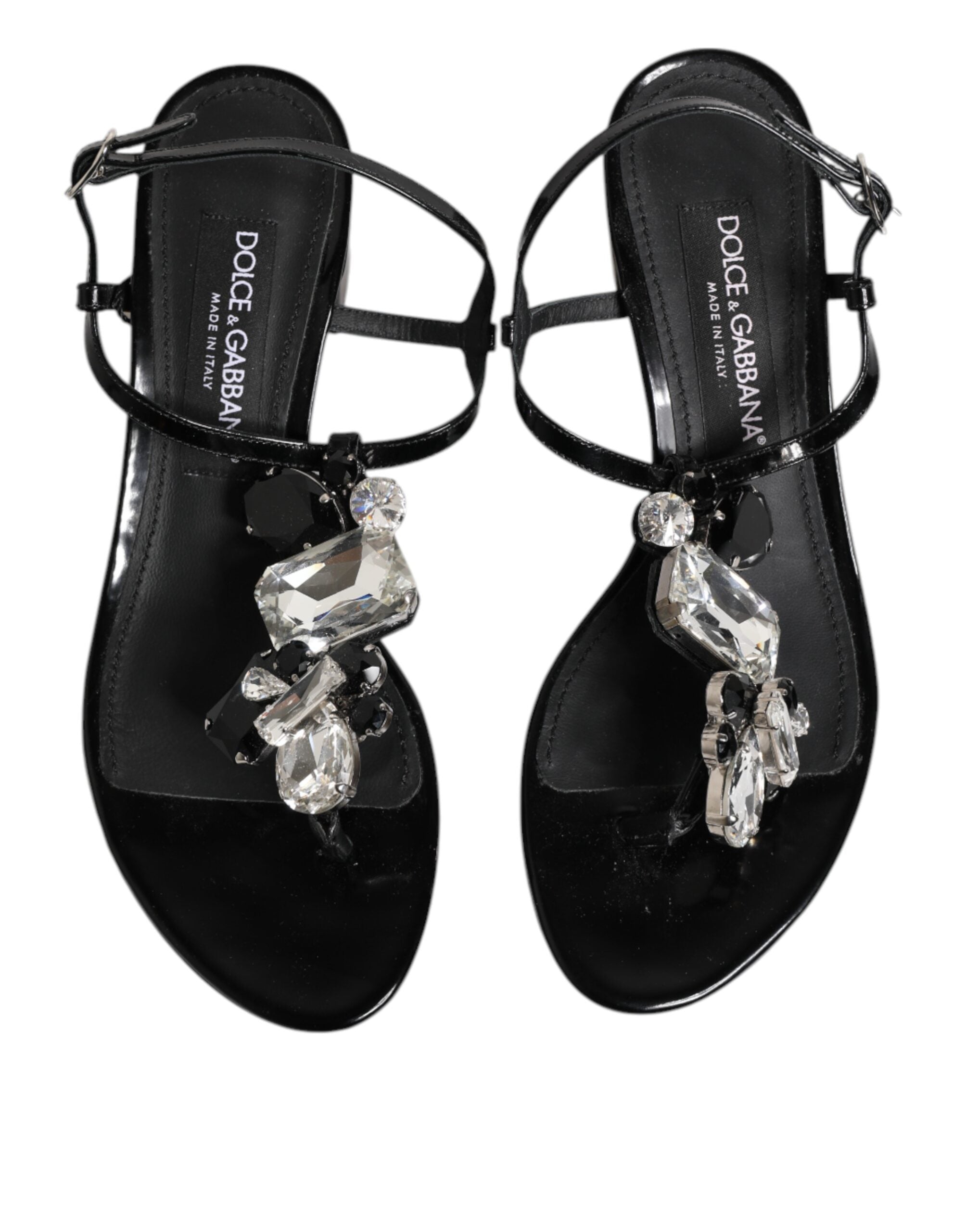 Dolce &amp; Gabbana sort læder krystal ankelrem sandaler sko
