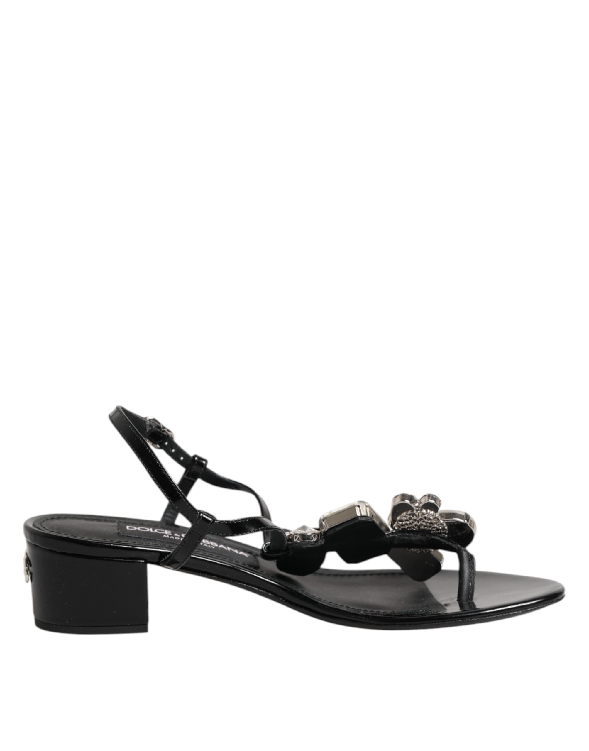 Dolce &amp; Gabbana sort læder krystal ankelrem sandaler sko