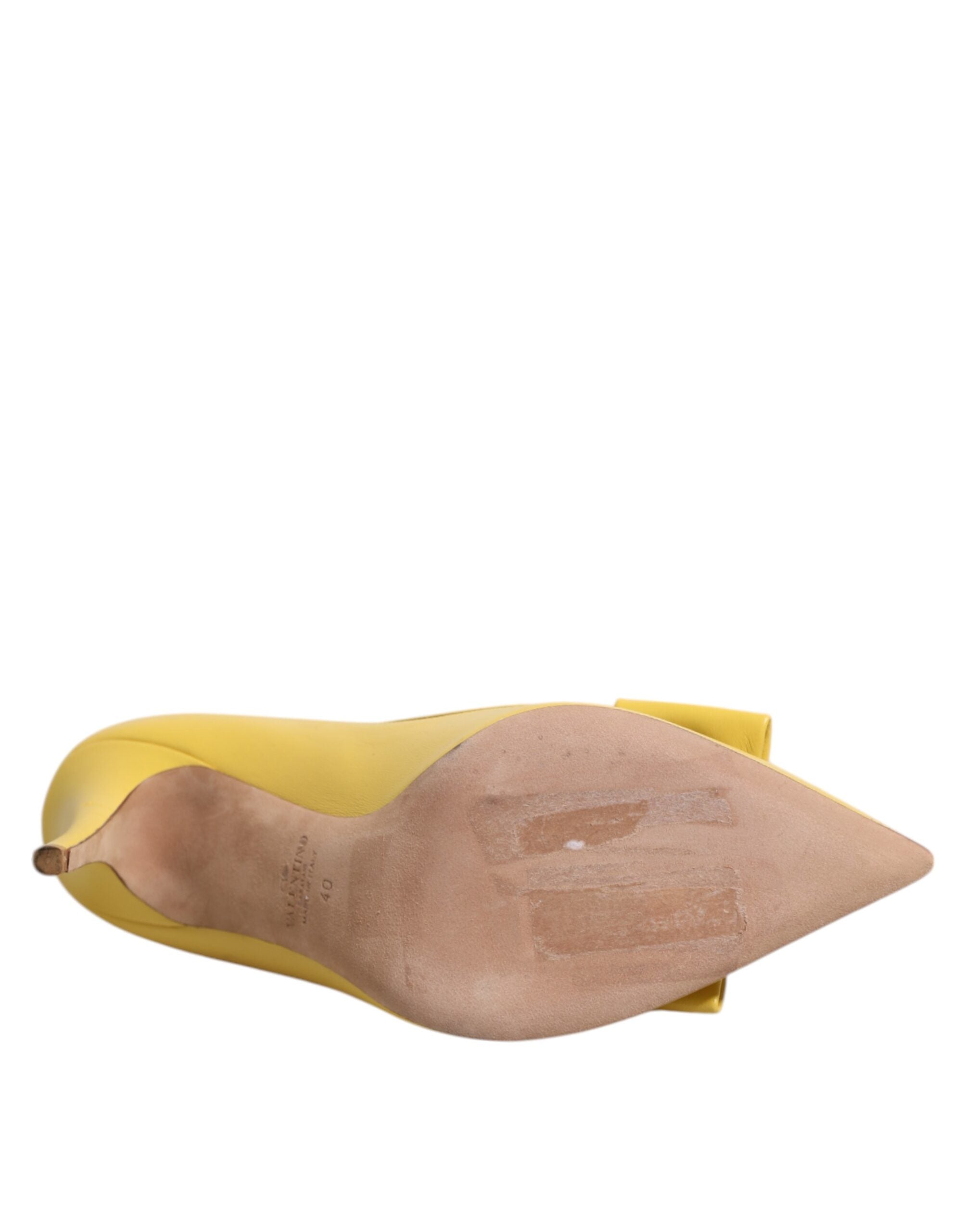 Valentino Yellow Patent Leather PVC Bow Heels Pumps Shoes