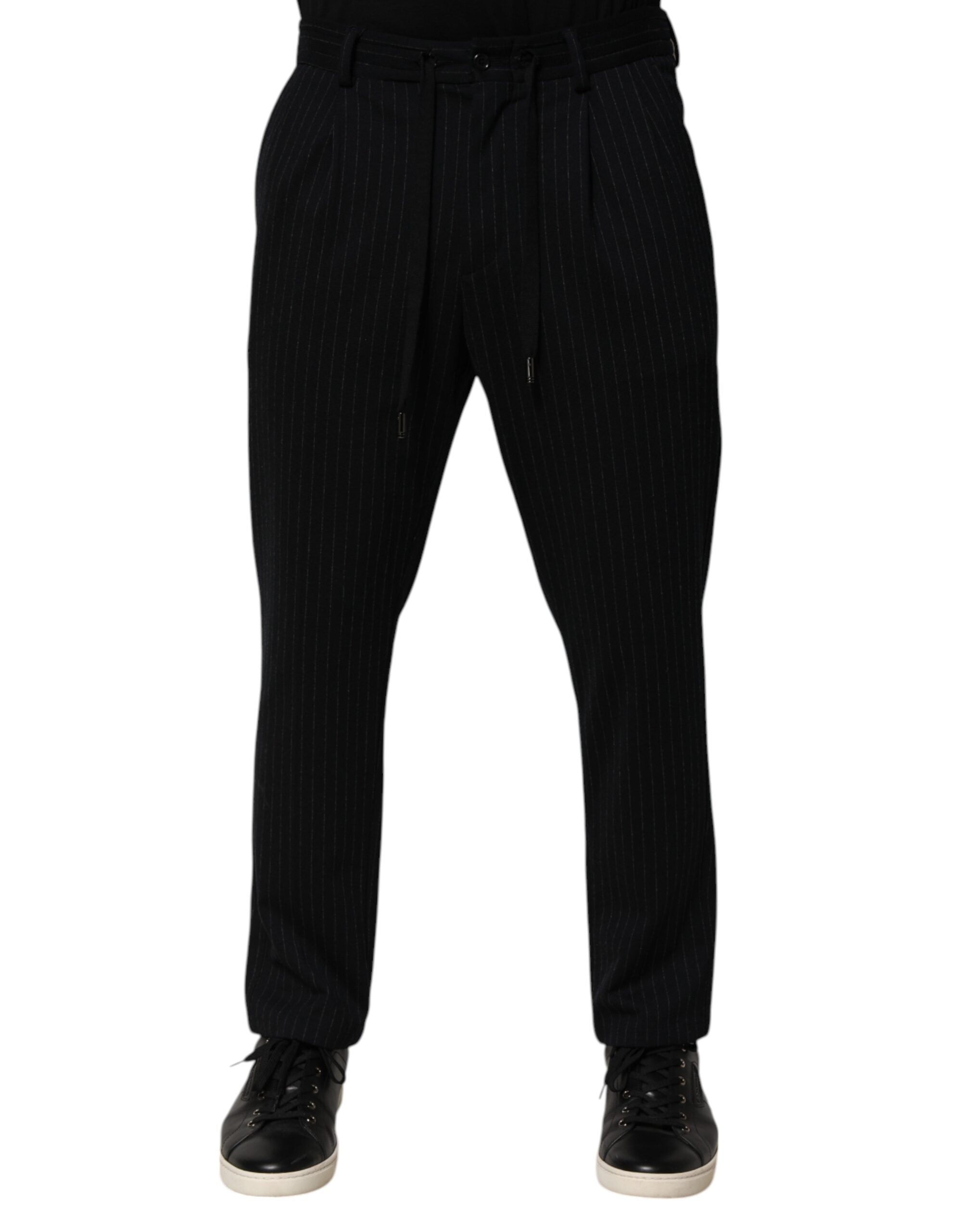 Dolce &amp; Gabbana Sorte Striber Viskose Skinny Kjole Herrebukser
