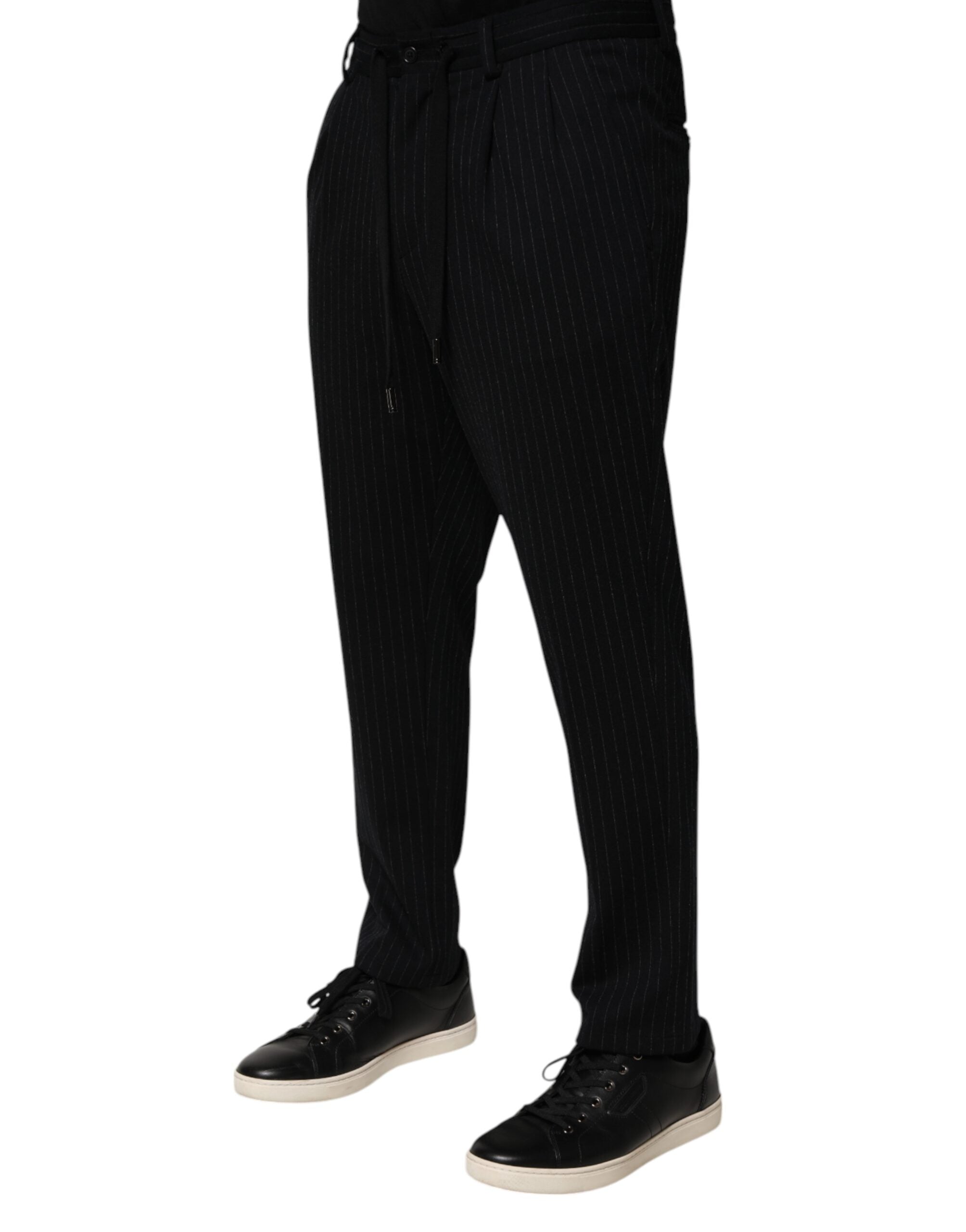 Dolce &amp; Gabbana Sorte Striber Viskose Skinny Kjole Herrebukser