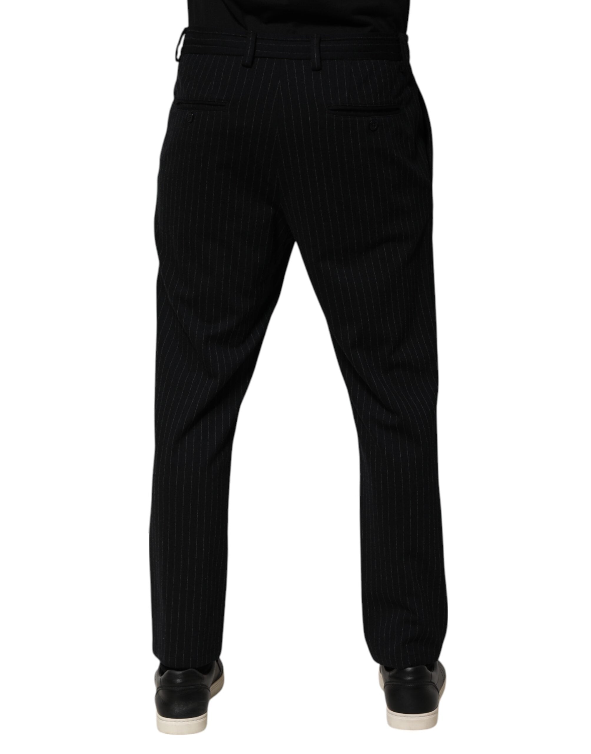 Dolce &amp; Gabbana Sorte Striber Viskose Skinny Kjole Herrebukser