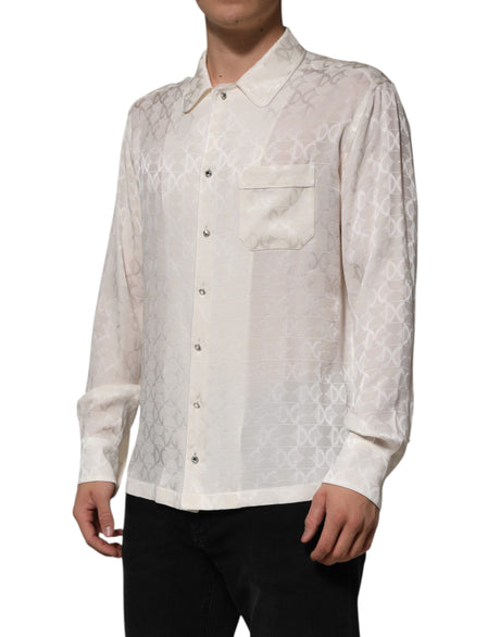 Dolce &amp; Gabbana Hvid Silkeskjorte med DG Logoprint og Langærmet