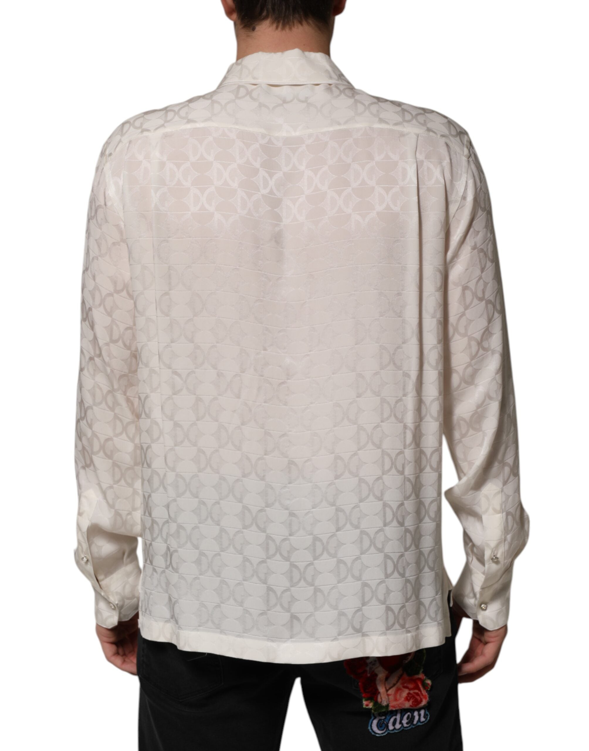 Dolce &amp; Gabbana Hvid Silkeskjorte med DG Logoprint og Langærmet