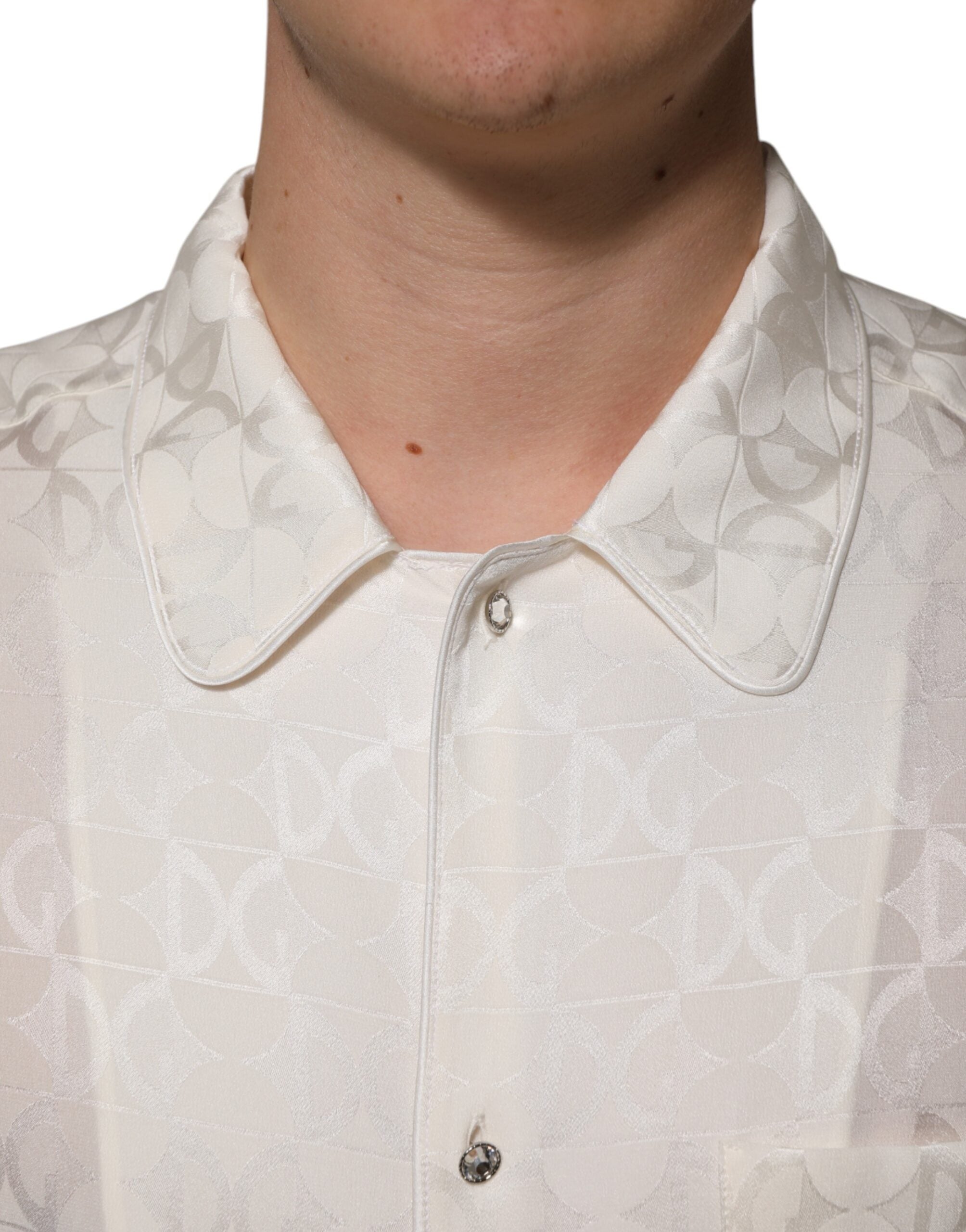 Dolce &amp; Gabbana Hvid Silkeskjorte med DG Logoprint og Langærmet