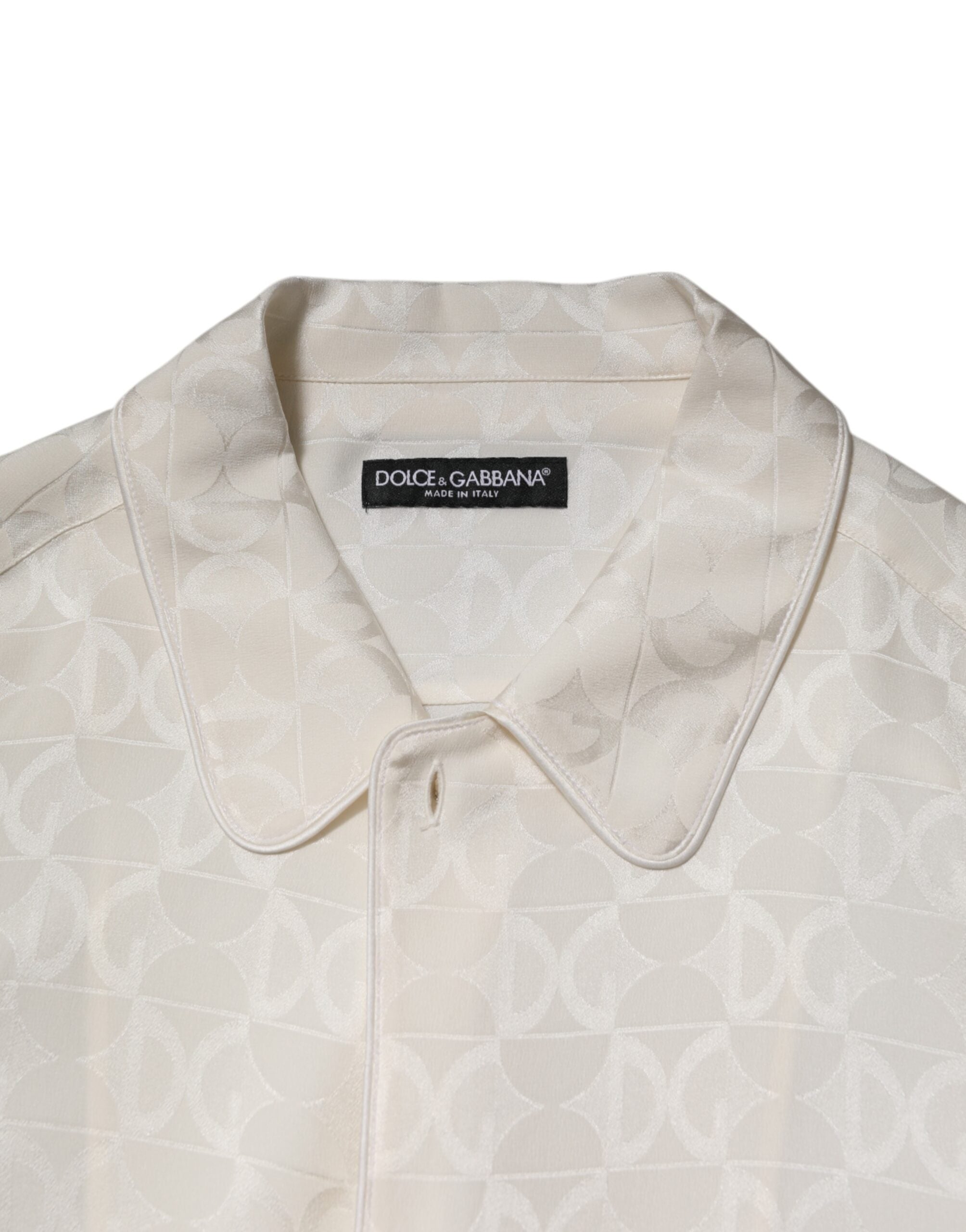 Dolce &amp; Gabbana Hvid Silkeskjorte med DG Logoprint og Langærmet