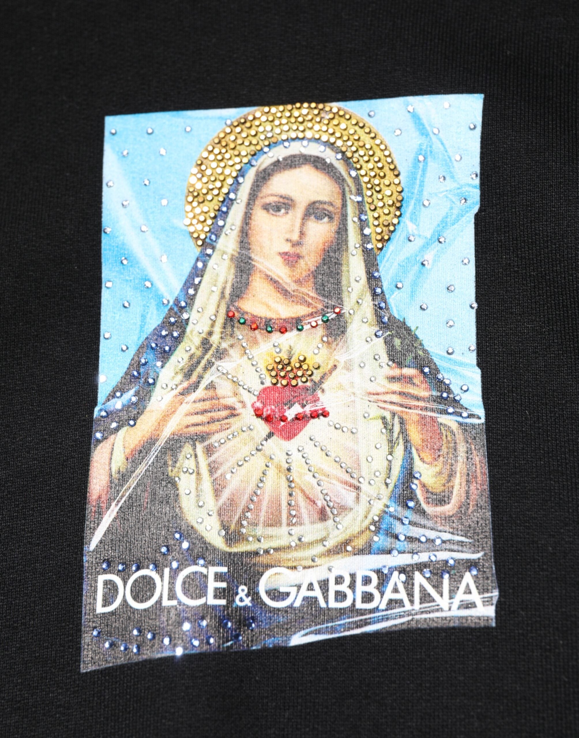 Dolce &amp; Gabbana Sort Hættetrøje med Tryk og Krystaludsmykning