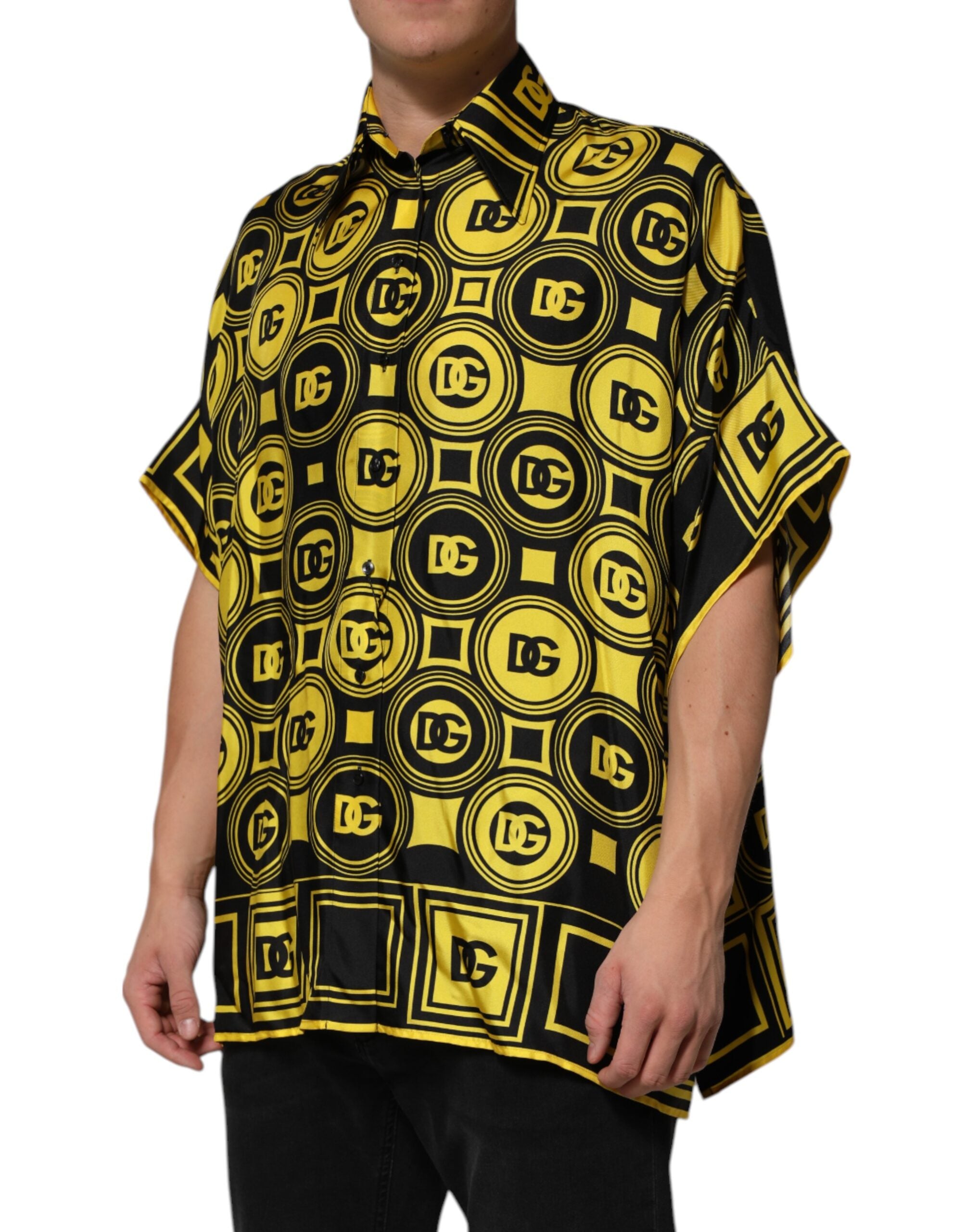 Dolce &amp; Gabbana Gul Silke Sølv DG Logo Geometrisk T-shirt