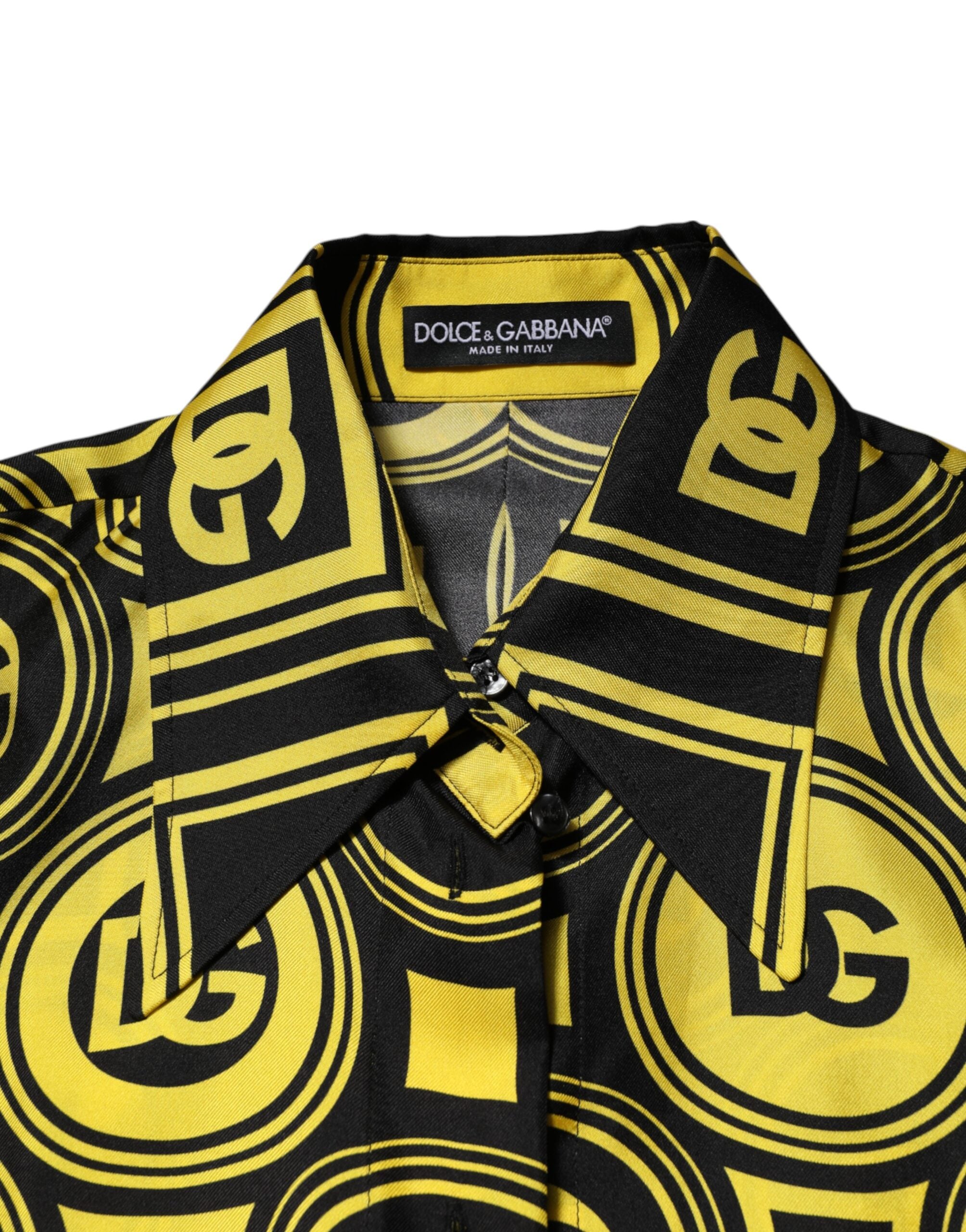 Dolce &amp; Gabbana Gul Silke Sølv DG Logo Geometrisk T-shirt