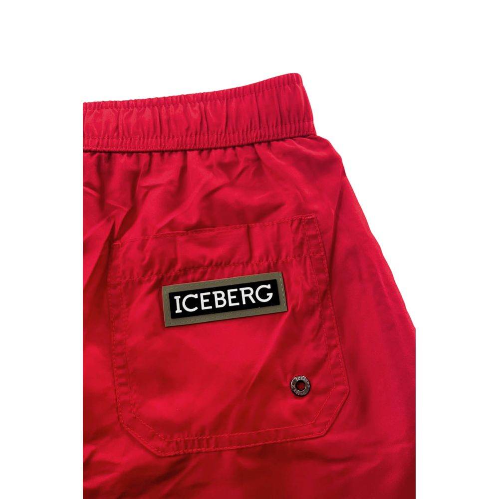 Iceberg Red Polyester Men Swim Short - Hilstor