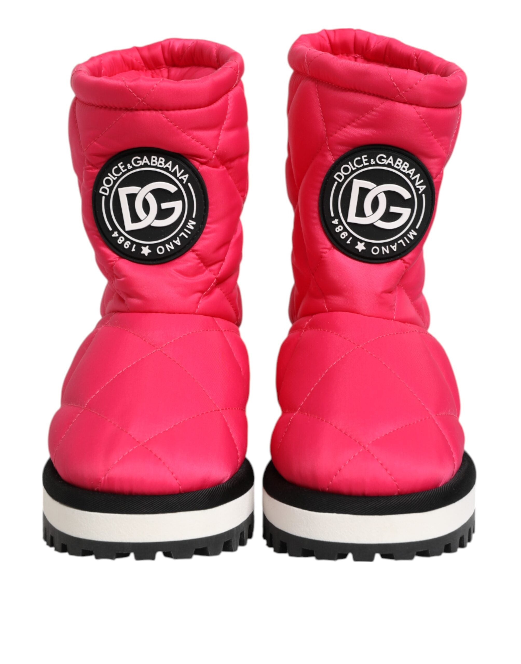 Dolce &amp; Gabbana Pink Hvide Viskose Polstrede Mid Calf Støvler Sko