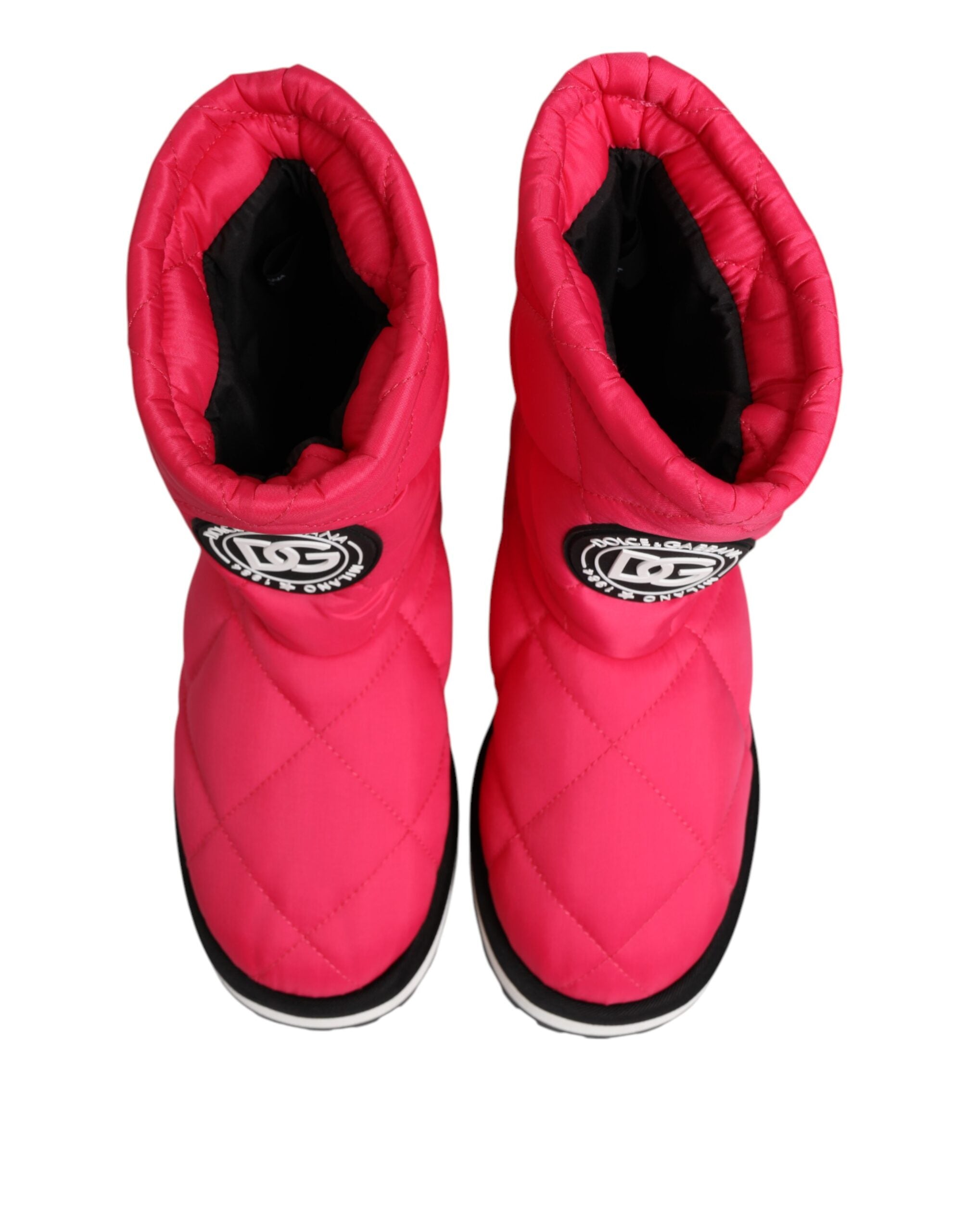 Dolce &amp; Gabbana Pink Hvide Viskose Polstrede Mid Calf Støvler Sko