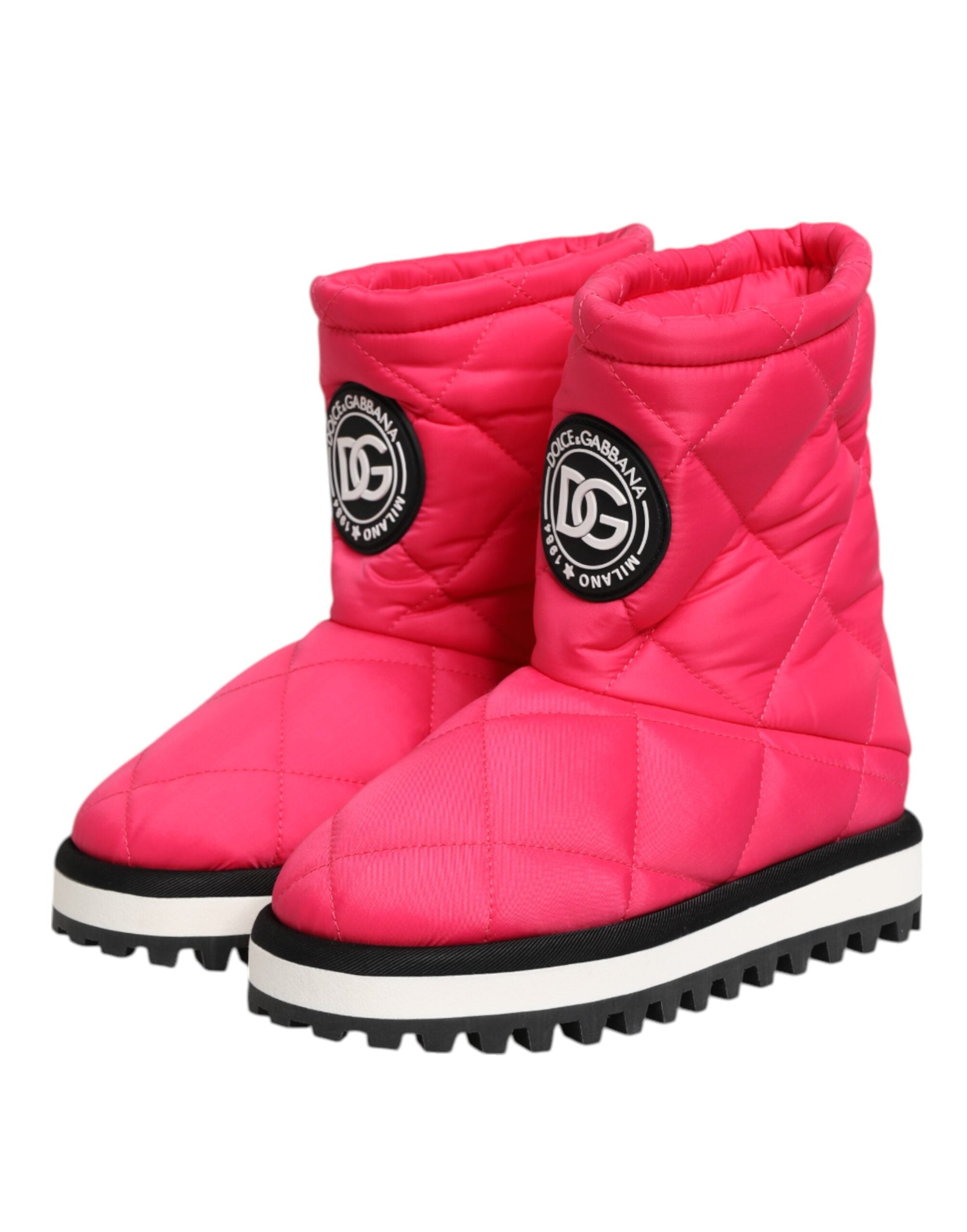 Dolce &amp; Gabbana Pink Hvide Viskose Polstrede Mid Calf Støvler Sko