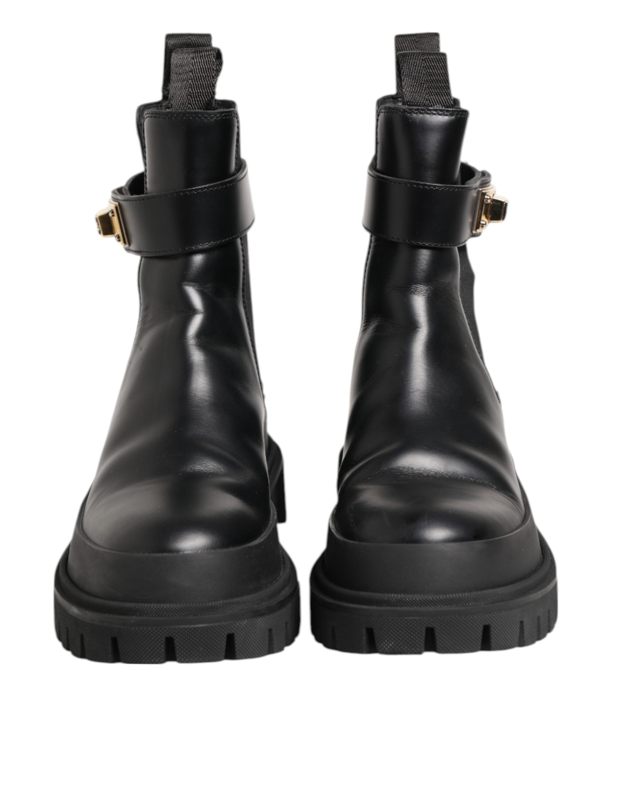 Dolce & Gabbana Black Calfskin DG Logo Strap Ankle Boots Shoes