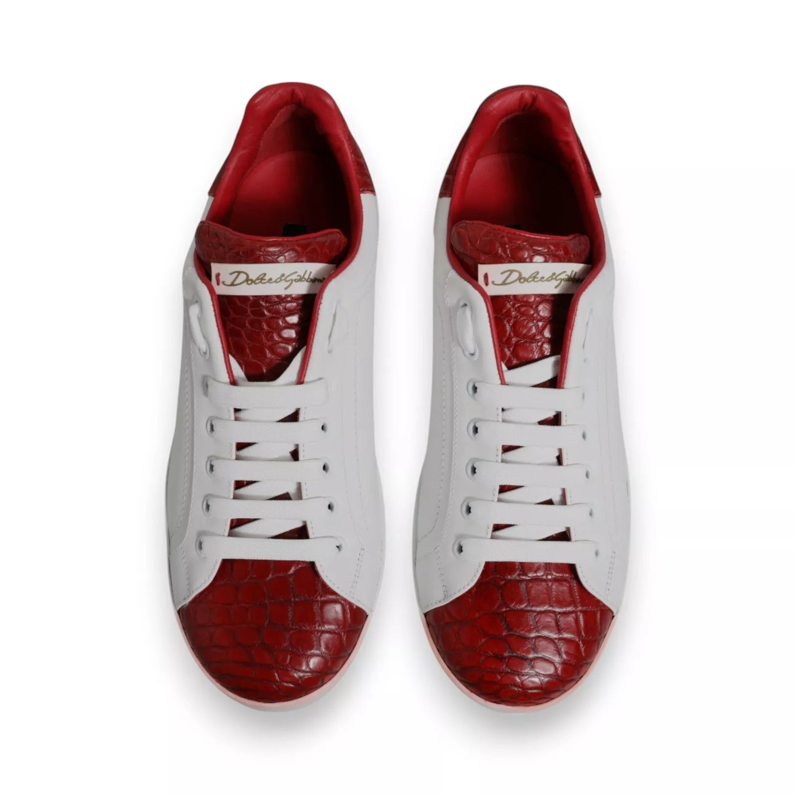 Dolce &amp; Gabbana Hvid Rød Læder Logo Portofino Sneaker