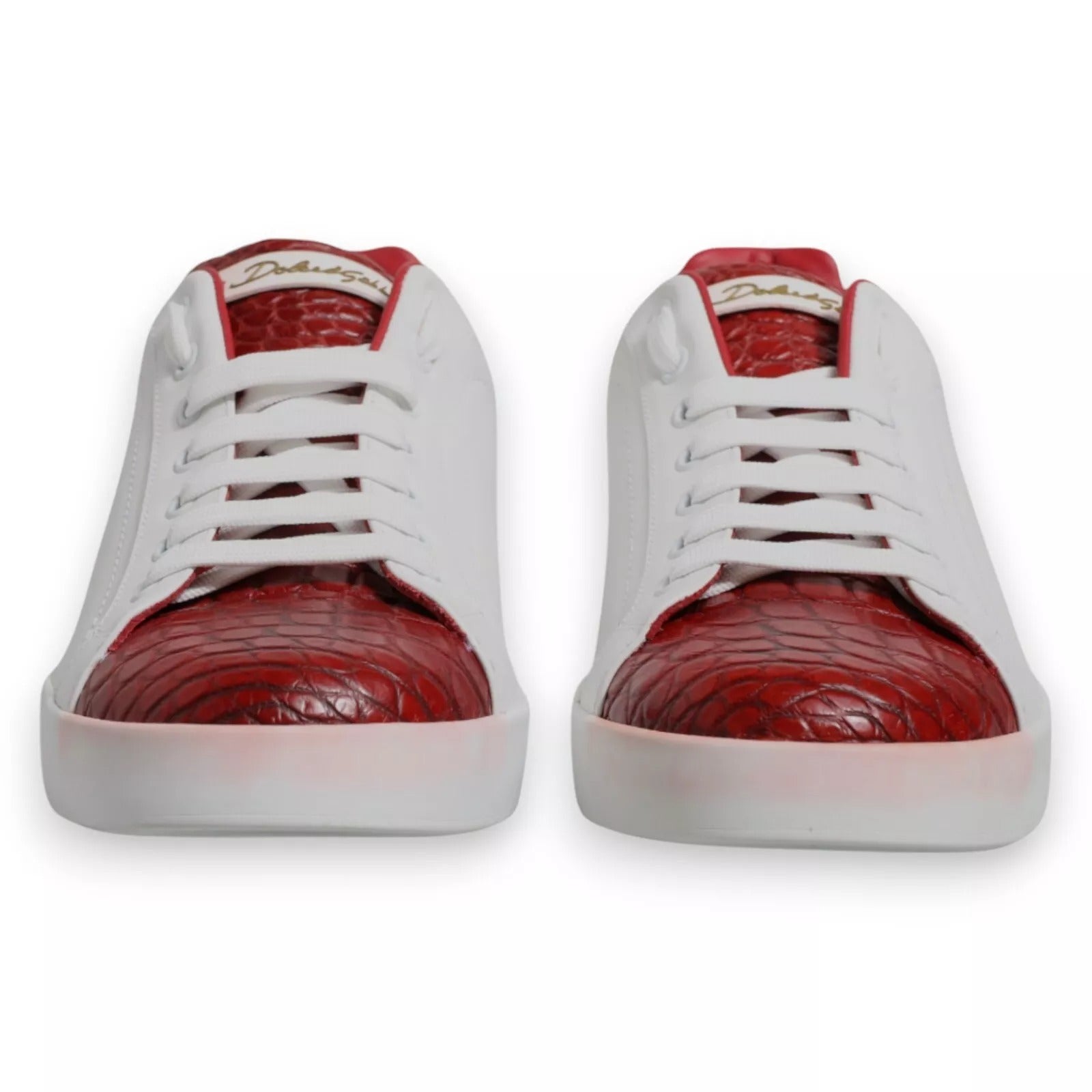 Dolce &amp; Gabbana Hvid Rød Læder Logo Portofino Sneaker