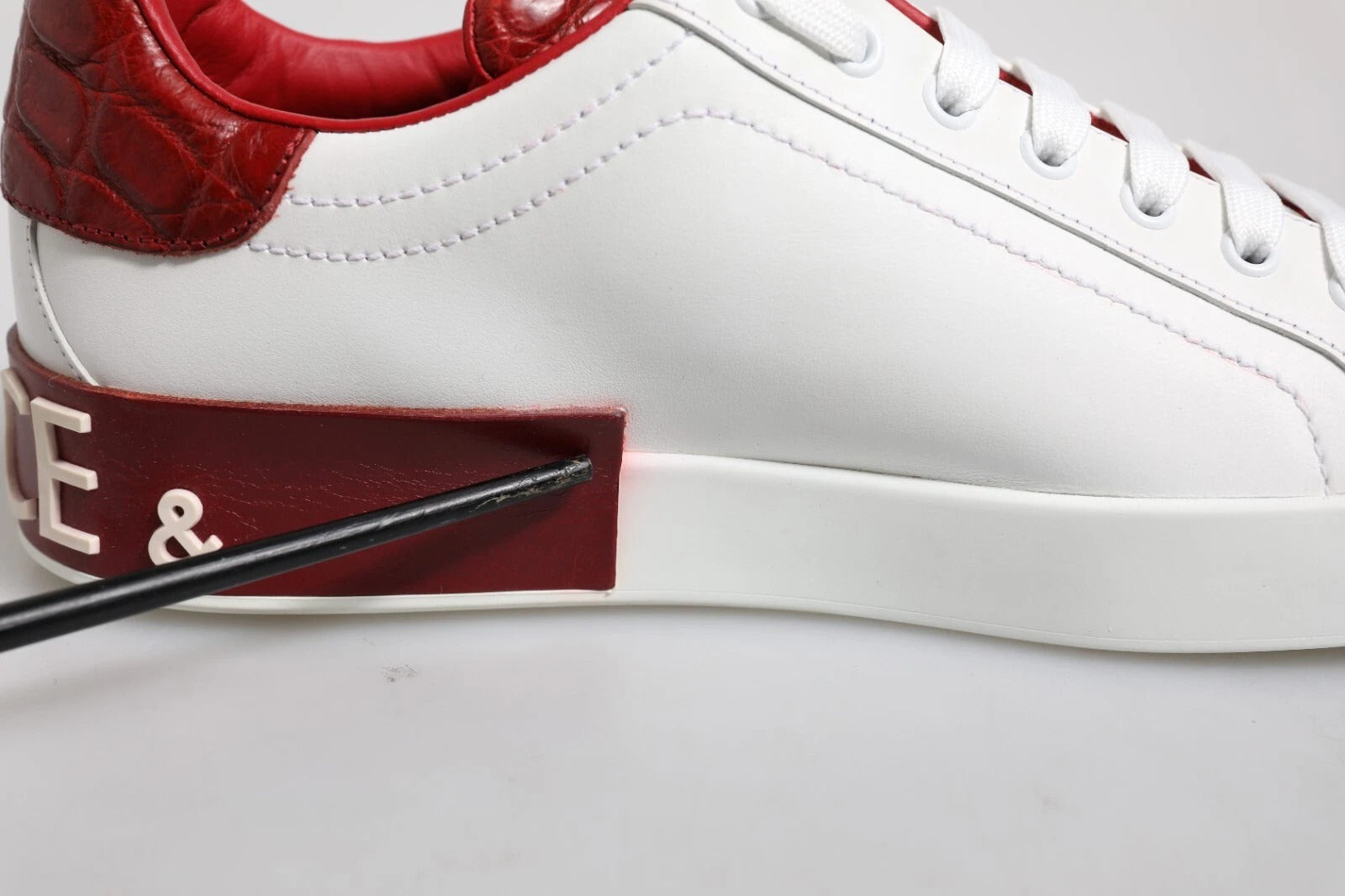 Dolce &amp; Gabbana Hvid Rød Læder Logo Portofino Sneaker