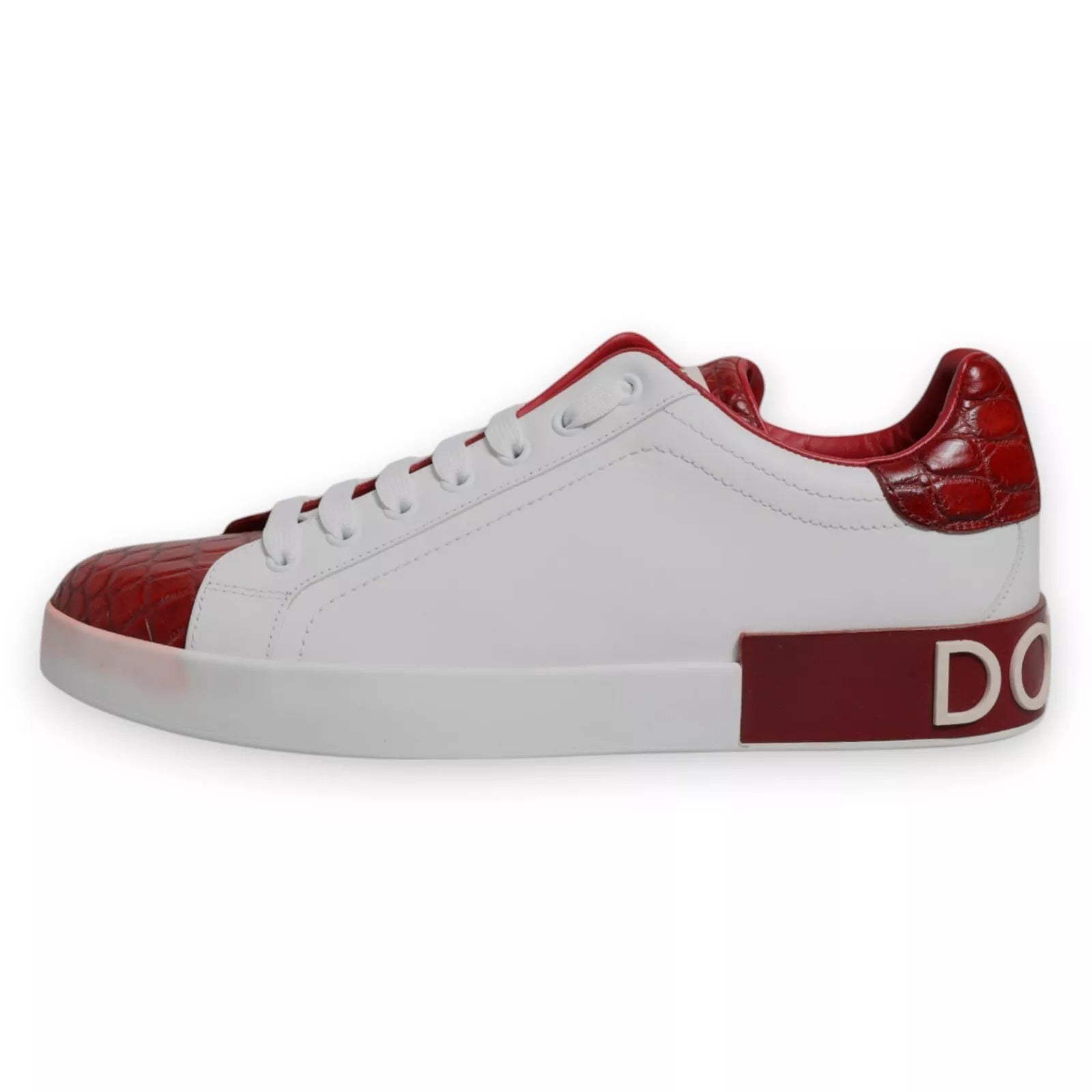 Dolce &amp; Gabbana Hvid Rød Læder Logo Portofino Sneaker