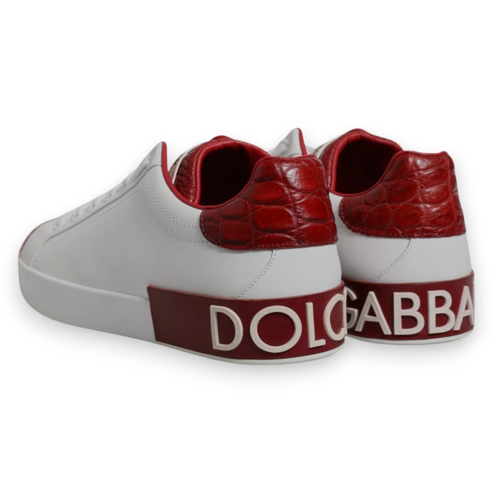 Dolce &amp; Gabbana Hvid Rød Læder Logo Portofino Sneaker
