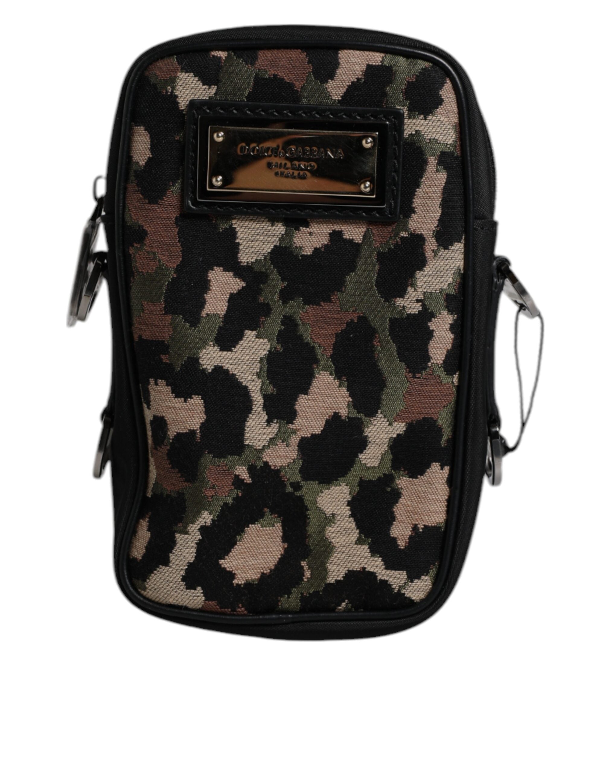 Dolce &amp; Gabbana Multicolor Leopard Jacquard Logo Plaque Halsrem Taske