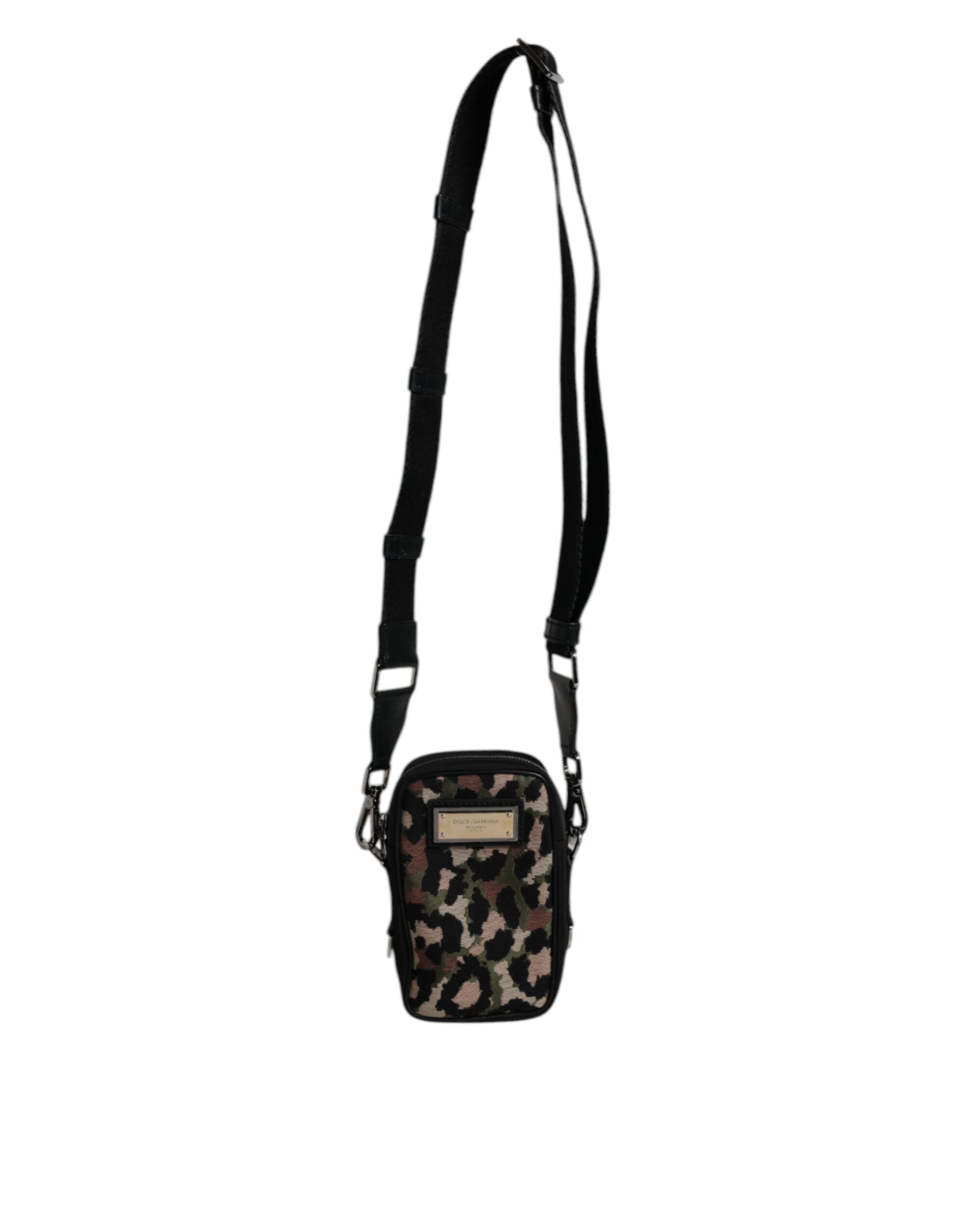Dolce &amp; Gabbana Multicolor Leopard Jacquard Logo Plaque Halsrem Taske