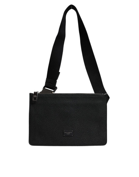 Dolce & Gabbana Black Leather Logo Embossed Waist Fanny Pack Bag