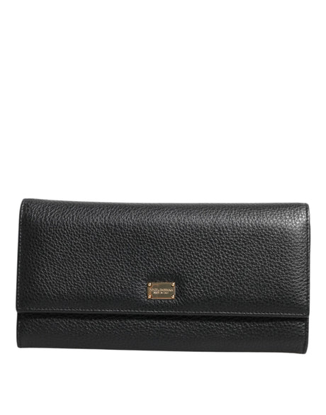Dolce & Gabbana Black Leather Logo Plaque Card Holder Trifold Wallet