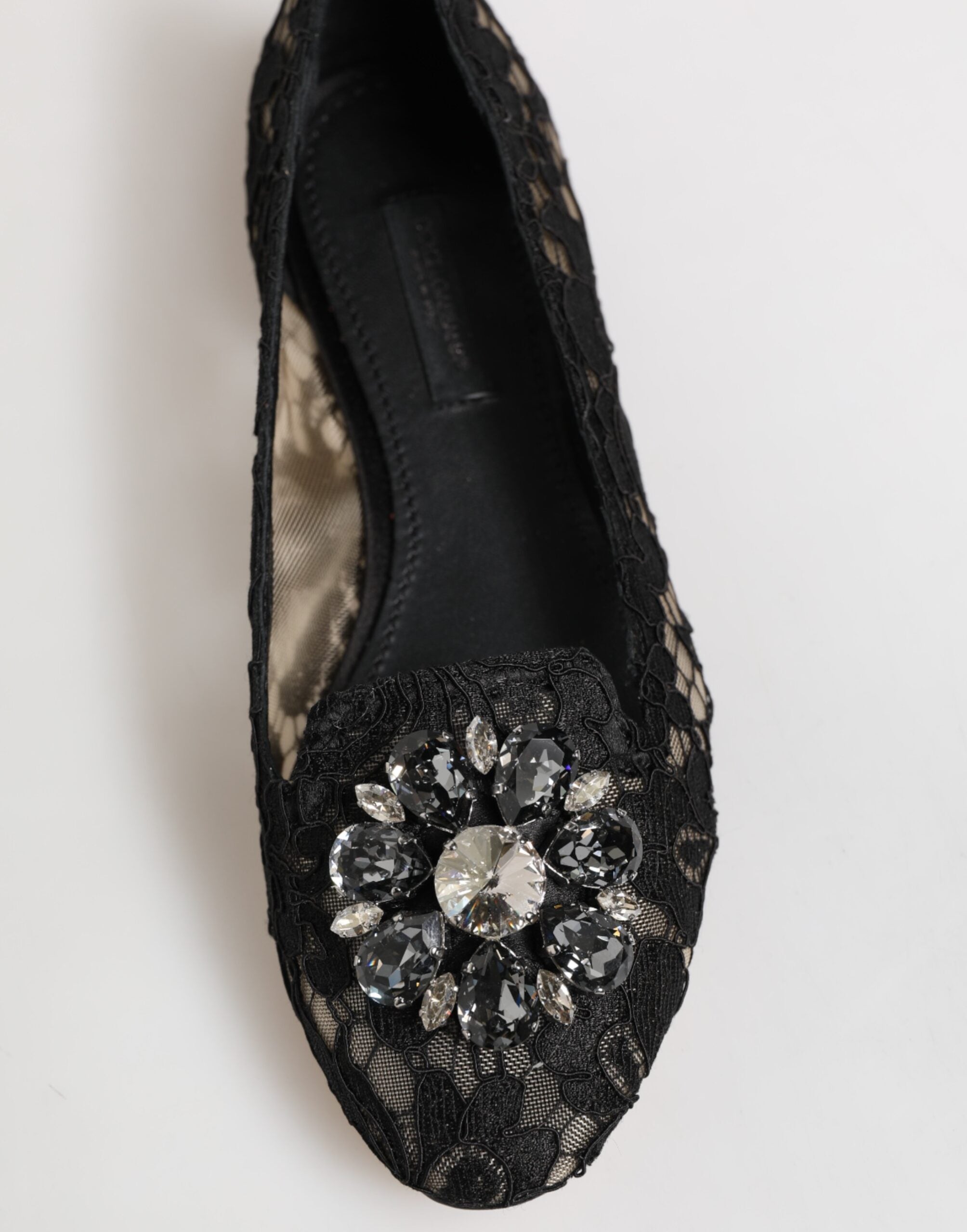 Dolce &amp; Gabbana Sorte Taormina Flade Sko med Blondekrystaller
