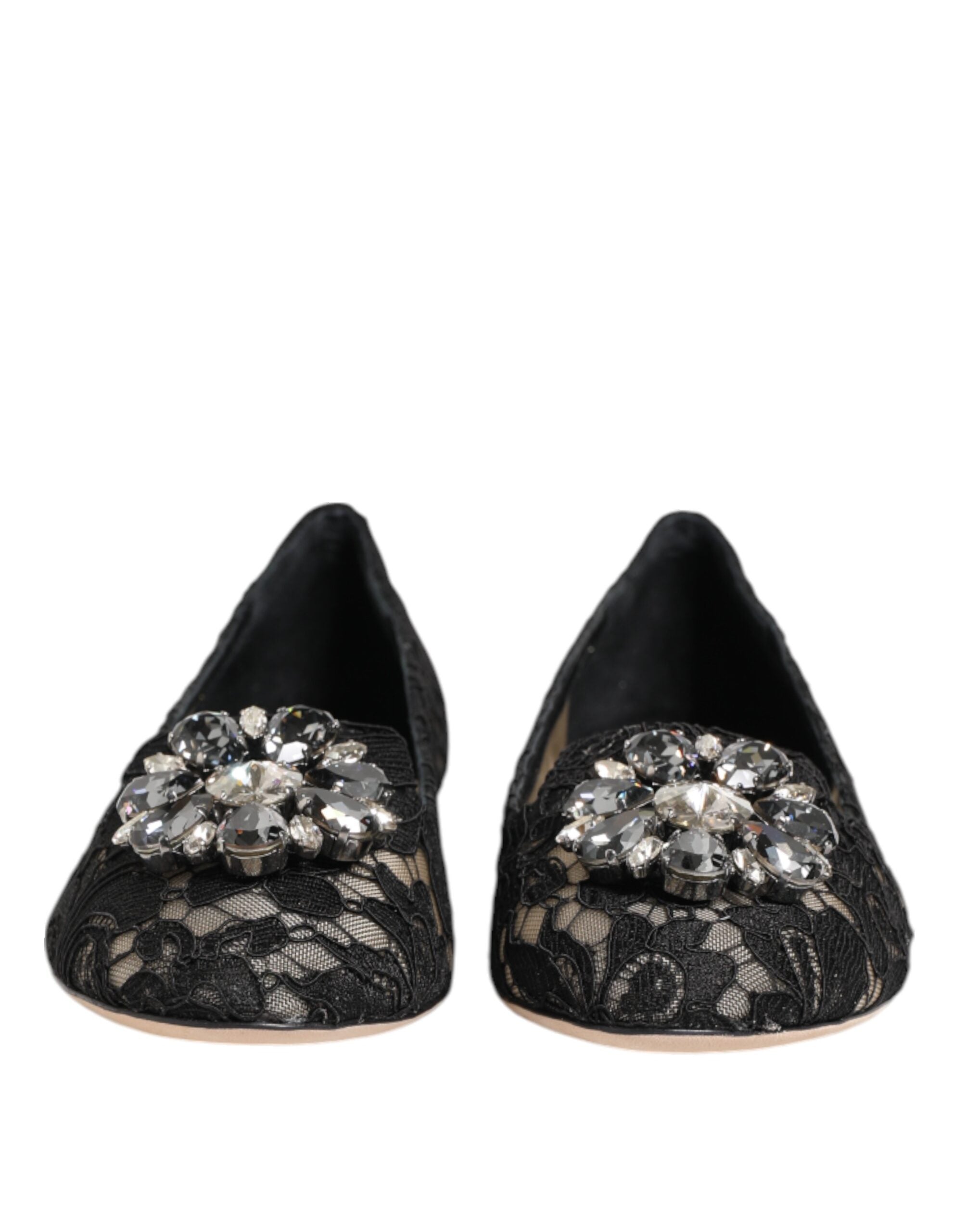 Dolce &amp; Gabbana Sorte Taormina Flade Sko med Blondekrystaller