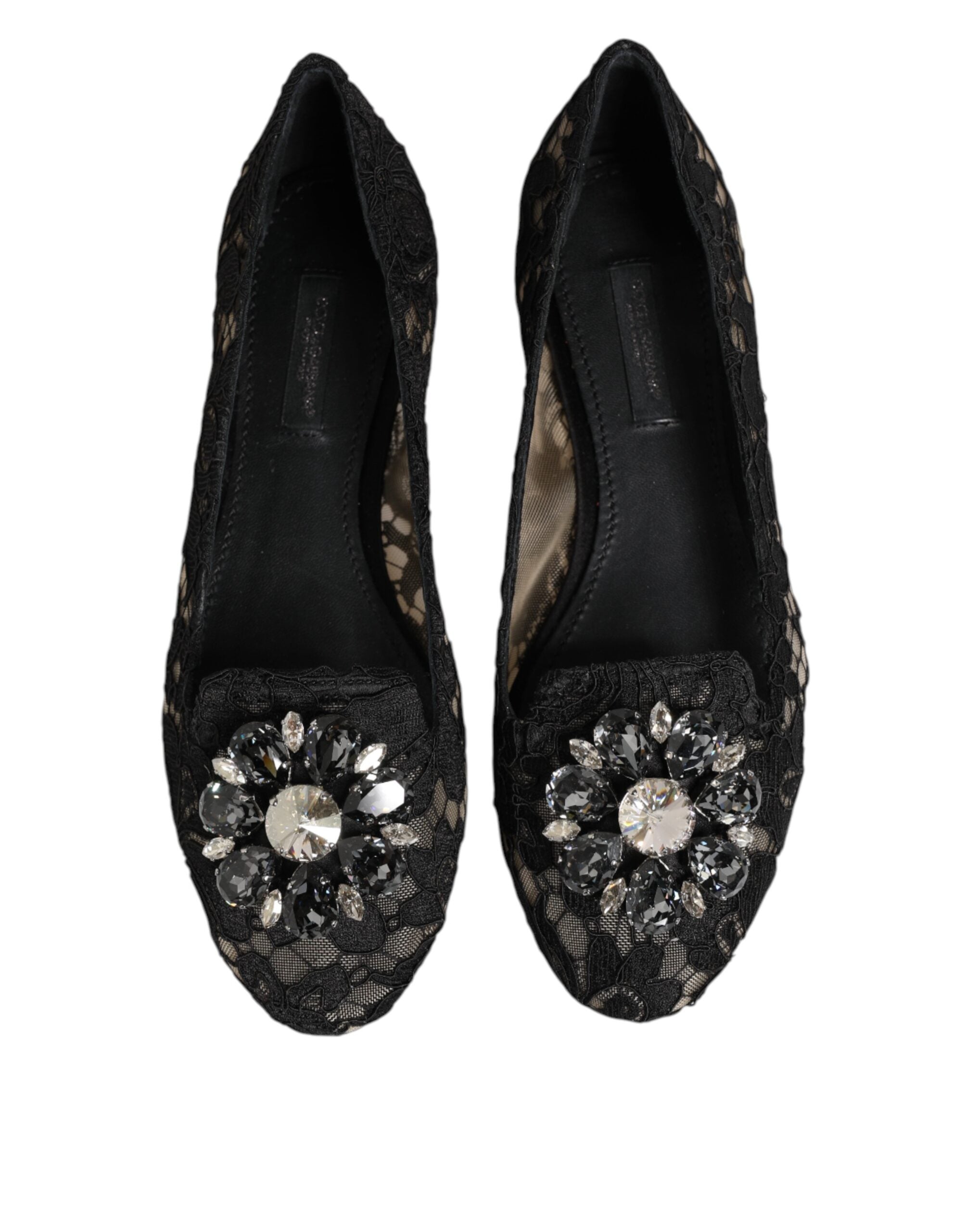 Dolce &amp; Gabbana Sorte Taormina Flade Sko med Blondekrystaller