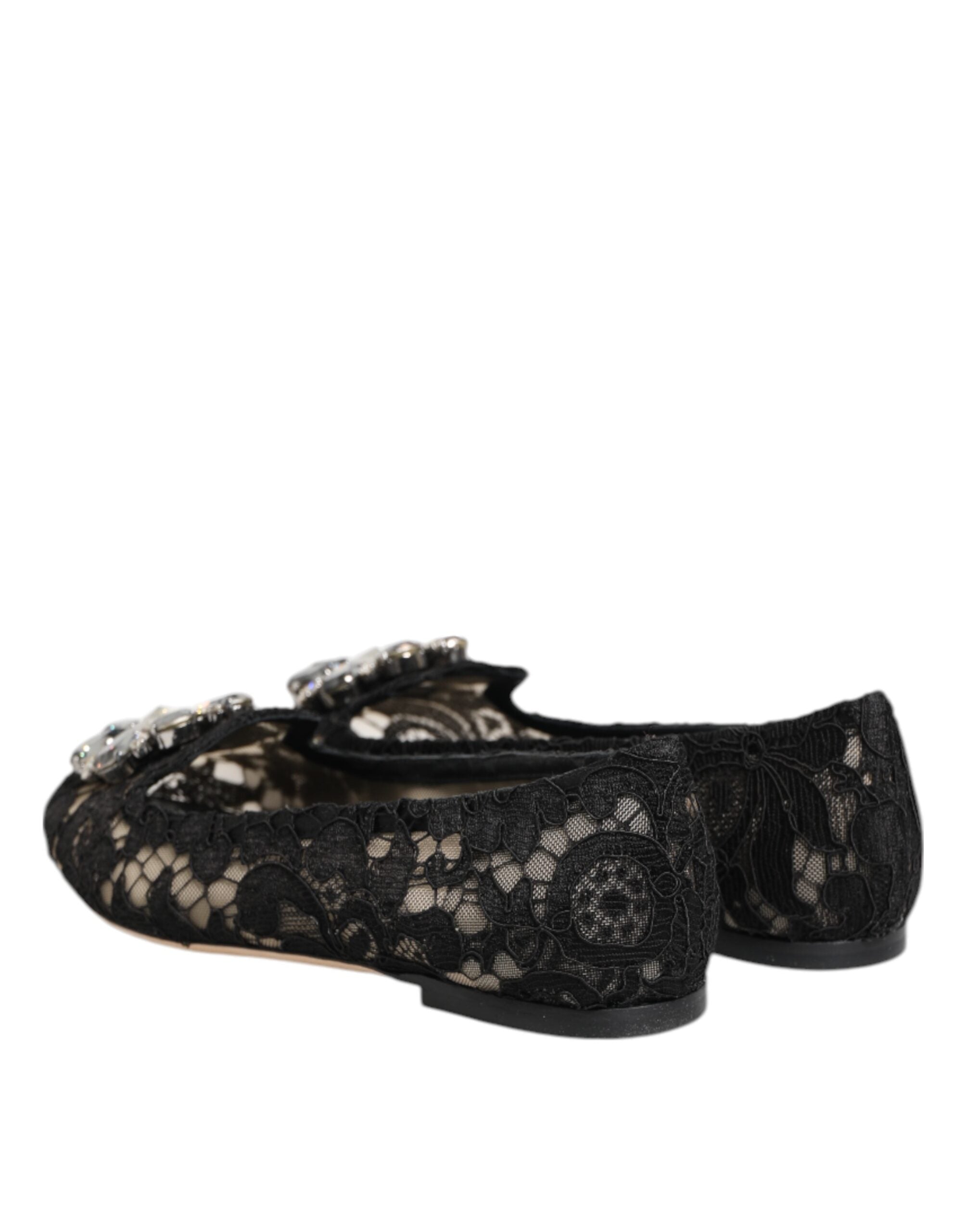 Dolce &amp; Gabbana Sorte Taormina Flade Sko med Blondekrystaller