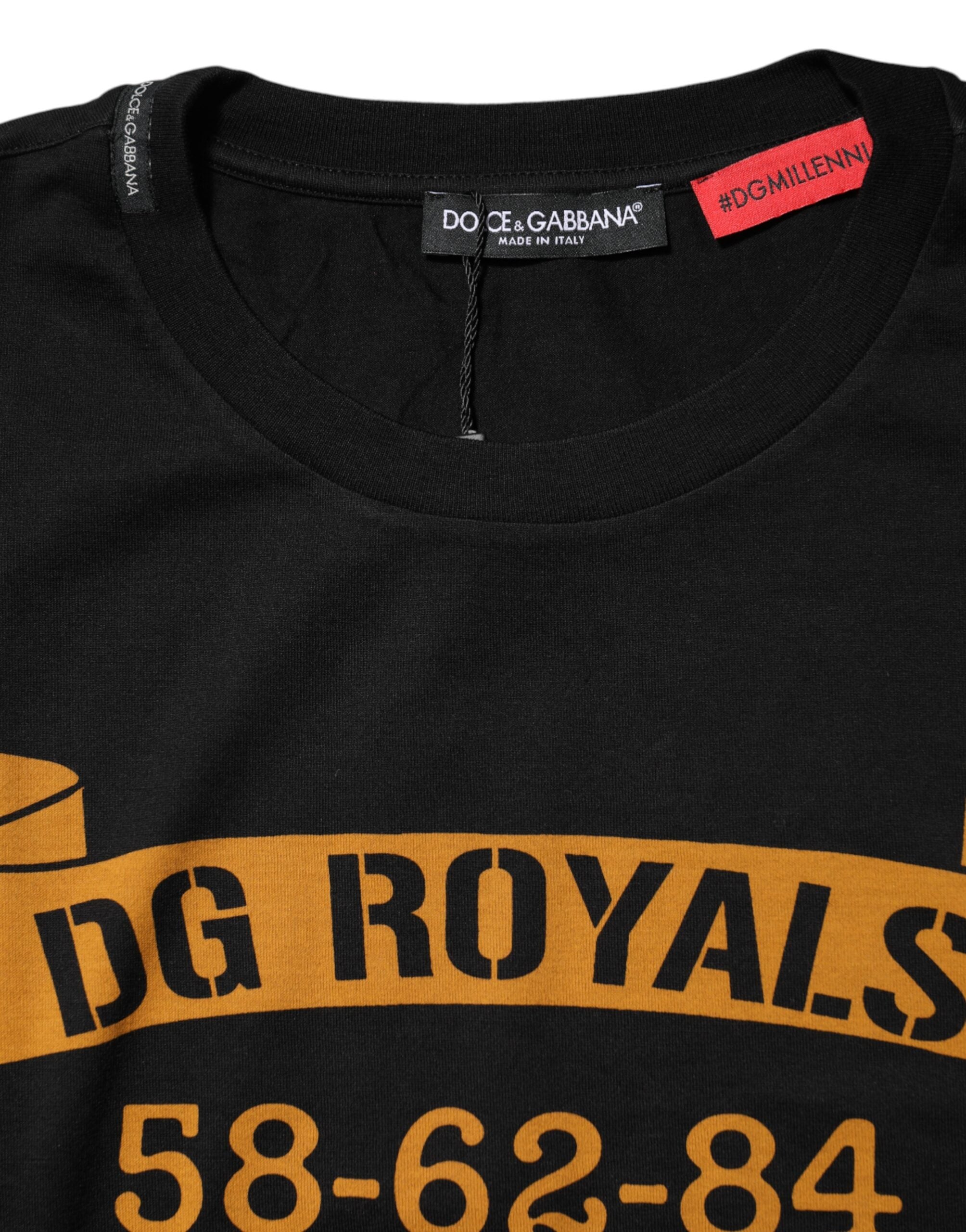 Dolce &amp; Gabbana Sort DG Royals Bomuld T-shirt med Rund Hals