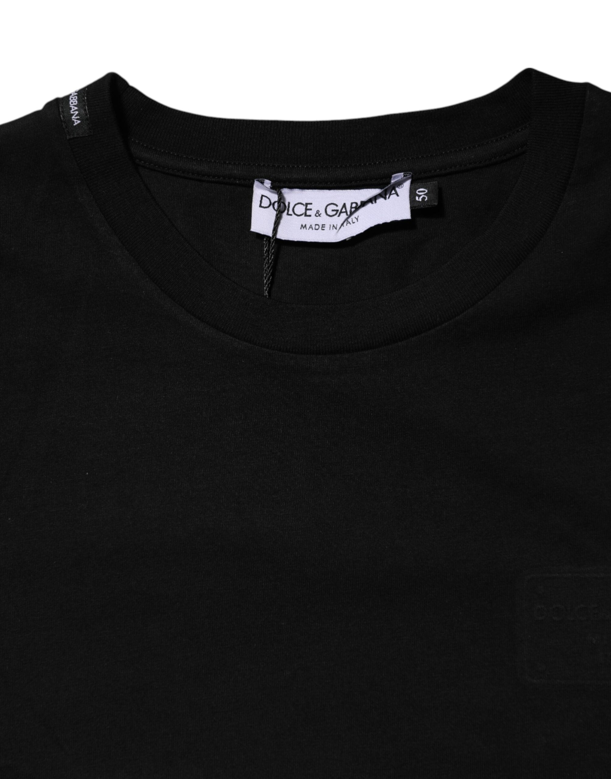 Dolce &amp; Gabbana sort bomuld T-shirt med rund hals med korte ærmer