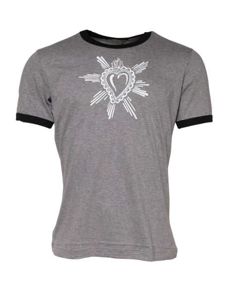 Dolce & Gabbana Gray Sacred Heart Cotton Crew Neck T-shirt