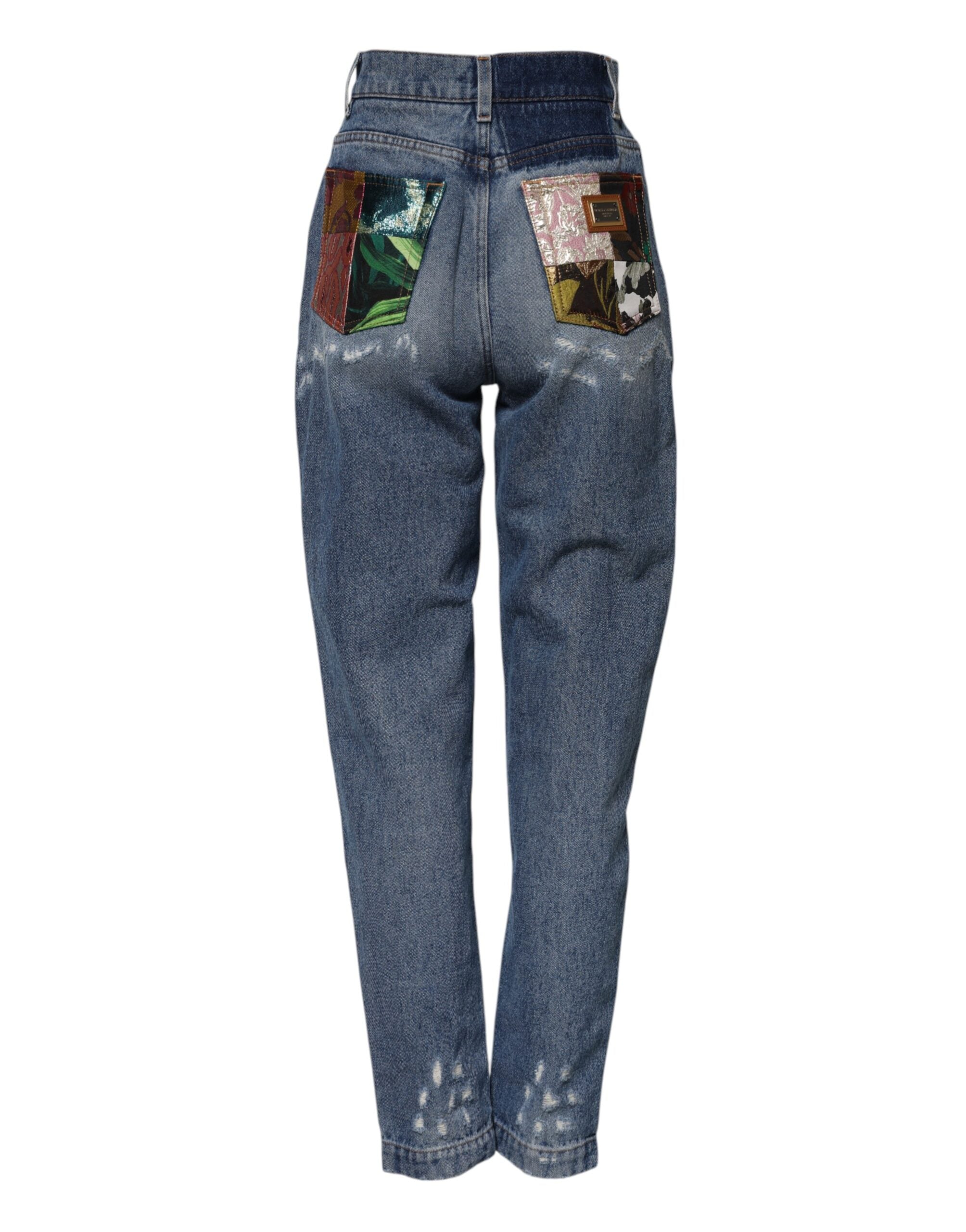 Dolce &amp; Gabbana Blå AMBER Trasiga Högmidjade Jeans 
