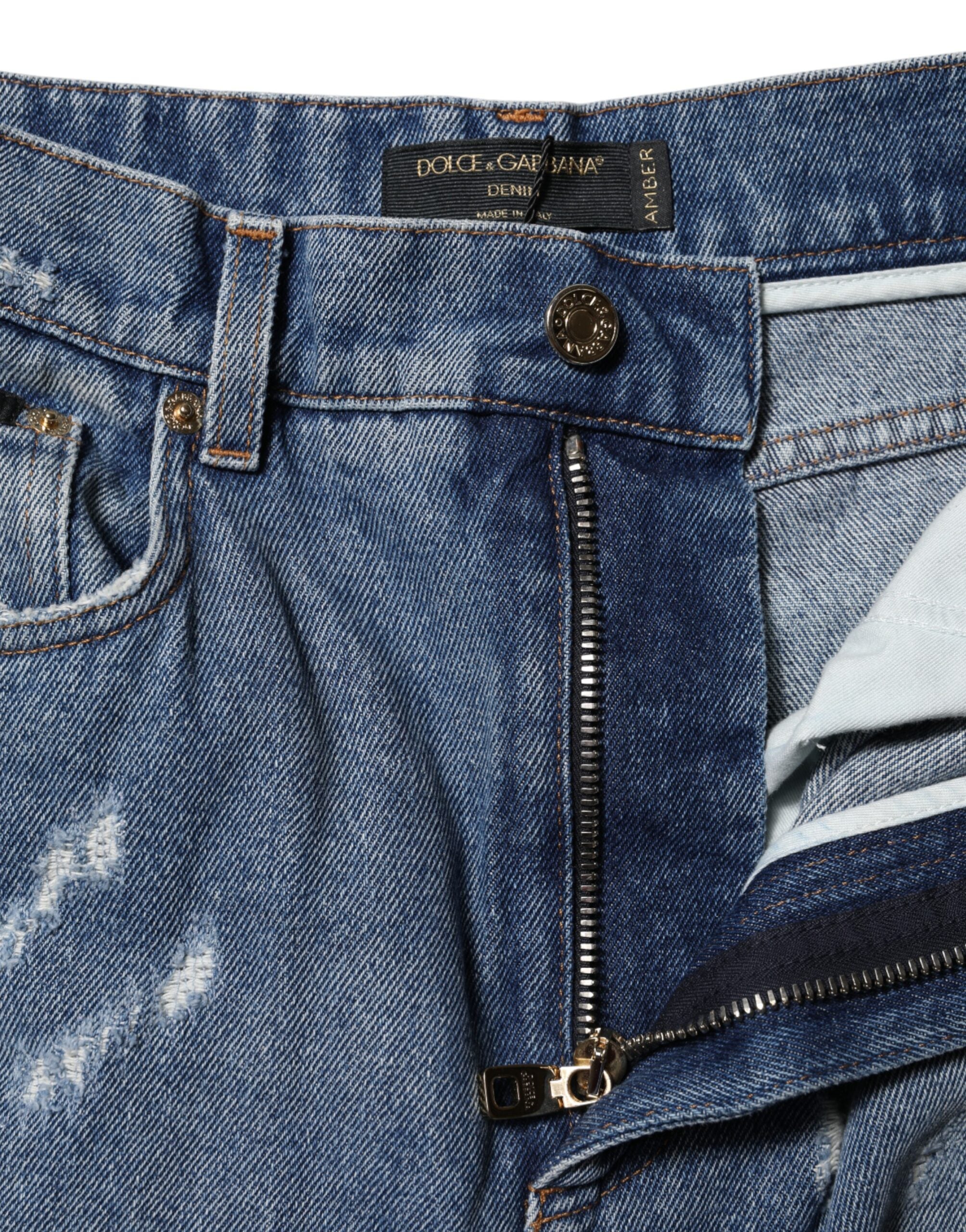Dolce &amp; Gabbana Blå AMBER Trasiga Högmidjade Jeans 