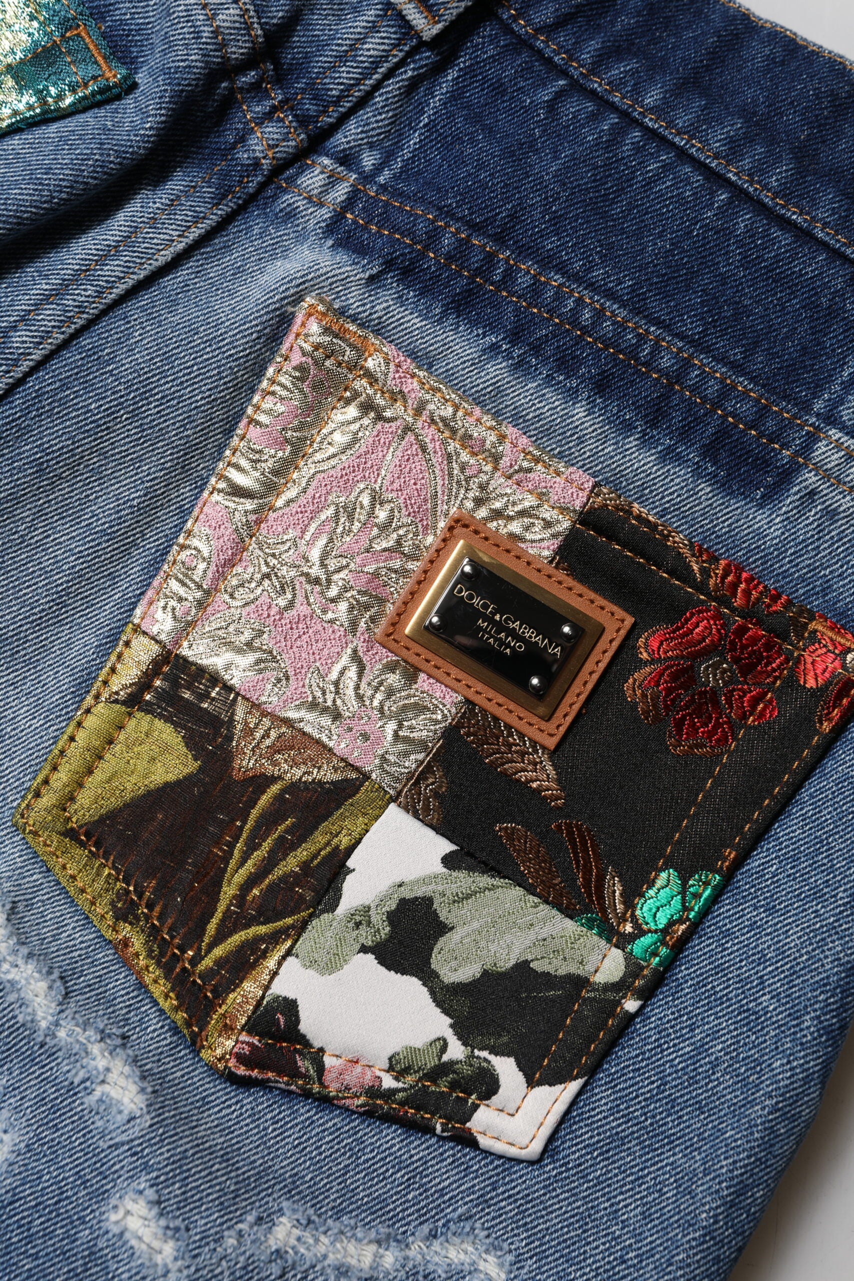 Dolce &amp; Gabbana Blå AMBER Trasiga Högmidjade Jeans 