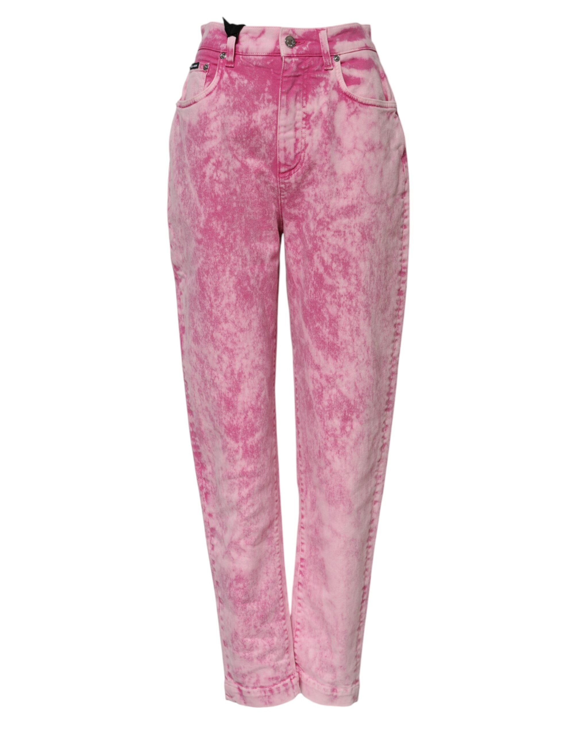 Dolce &amp; Gabbana Pink Tie Dye Højtaljede Tapered Denim Jeans