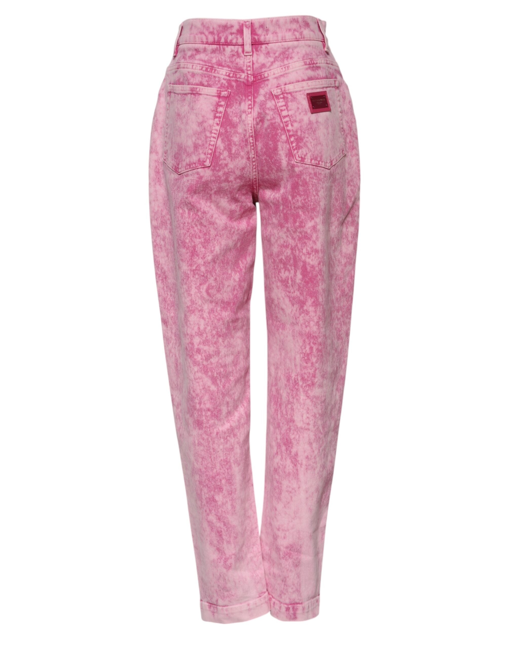 Dolce &amp; Gabbana Pink Tie Dye Højtaljede Tapered Denim Jeans