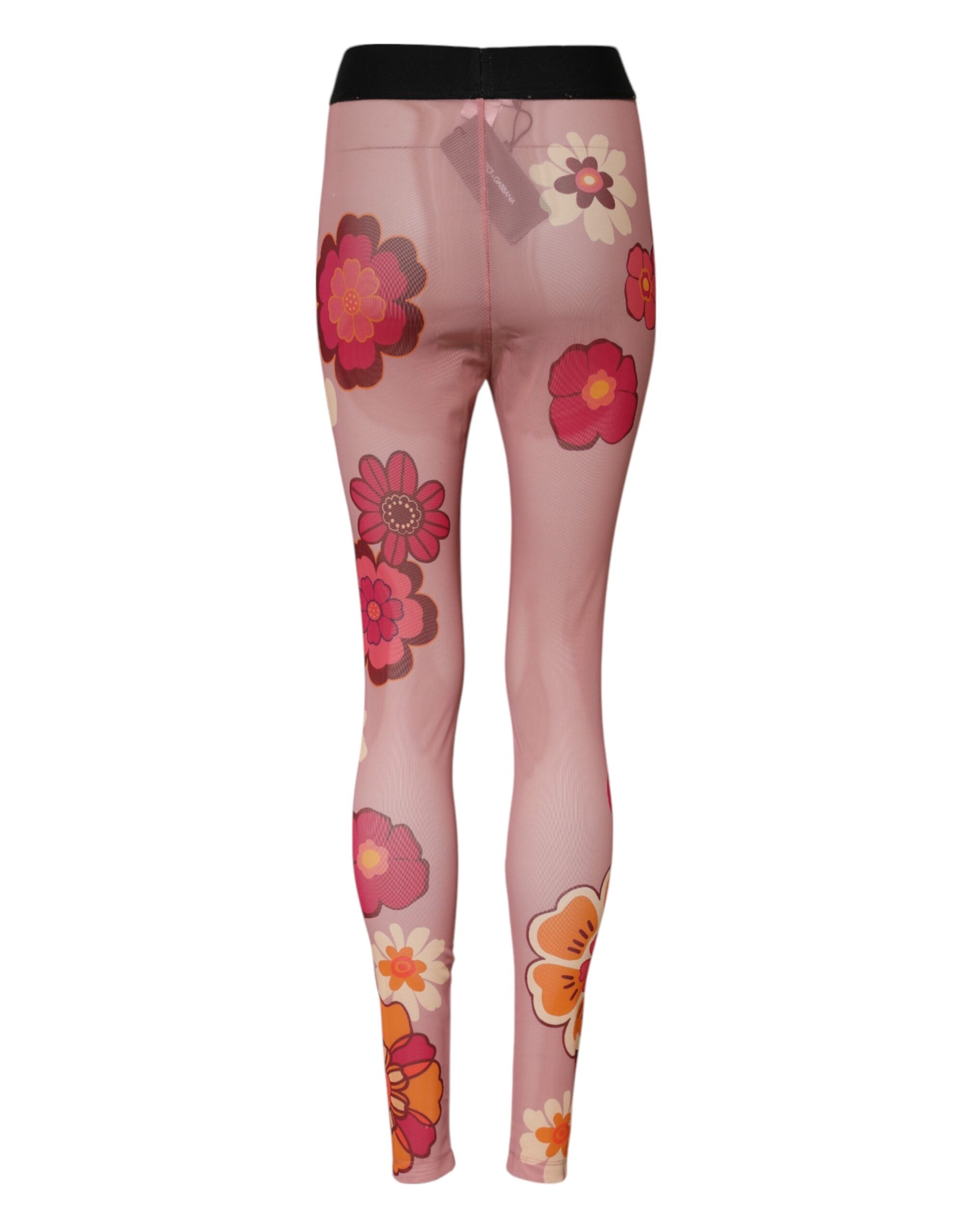 Dolce &amp; Gabbana lyserøde blomsterleggings med stretch i taljen