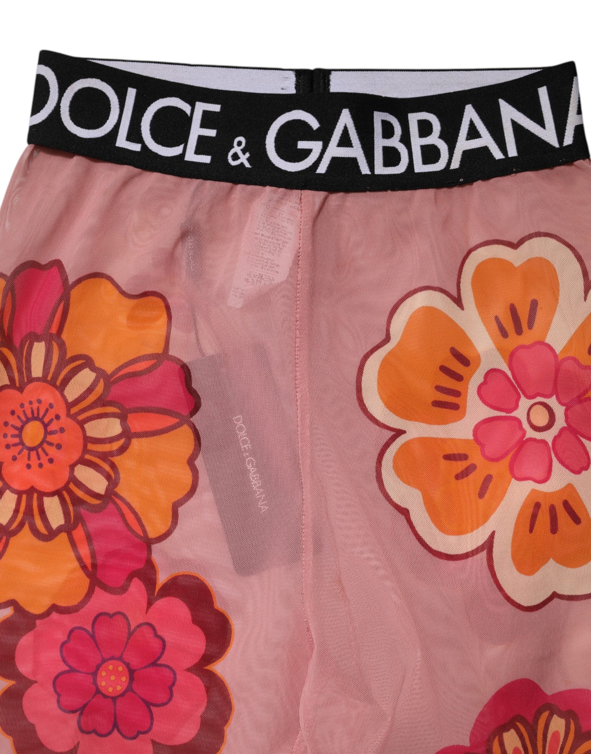 Dolce &amp; Gabbana lyserøde blomsterleggings med stretch i taljen