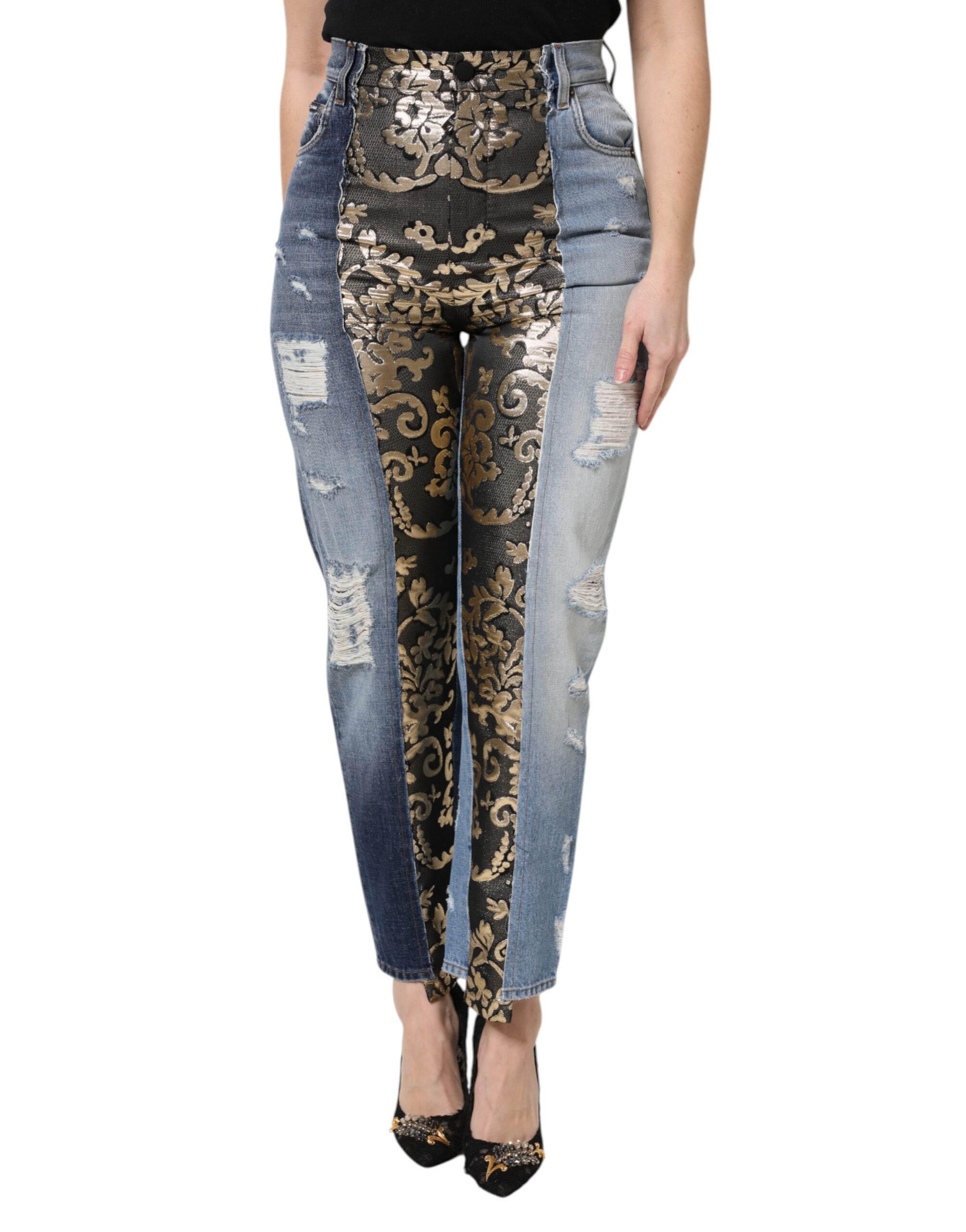 Dolce &amp; Gabbana Flerfarvede Patchwork Tapered Denim Jeans 