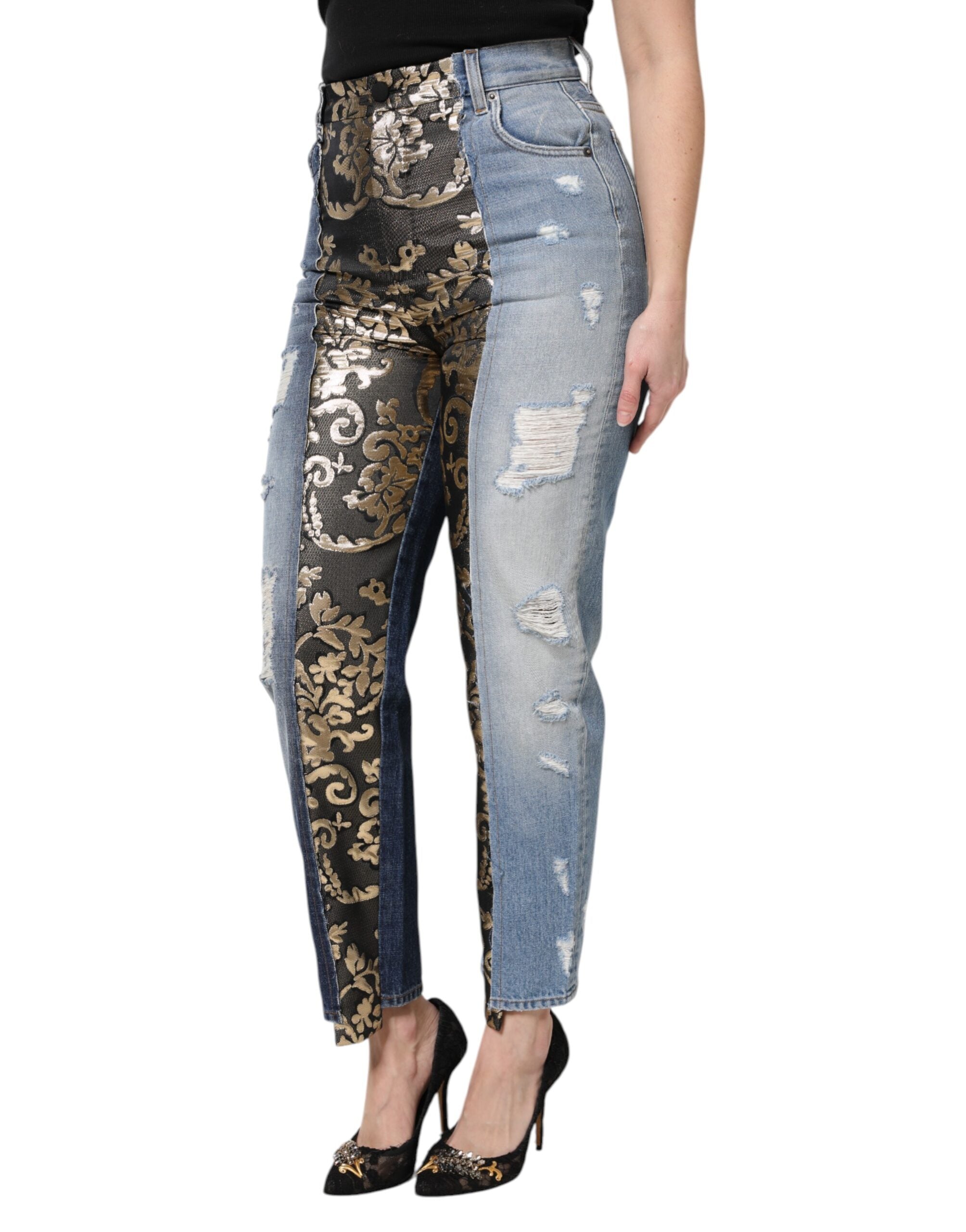 Dolce &amp; Gabbana Flerfarvede Patchwork Tapered Denim Jeans 