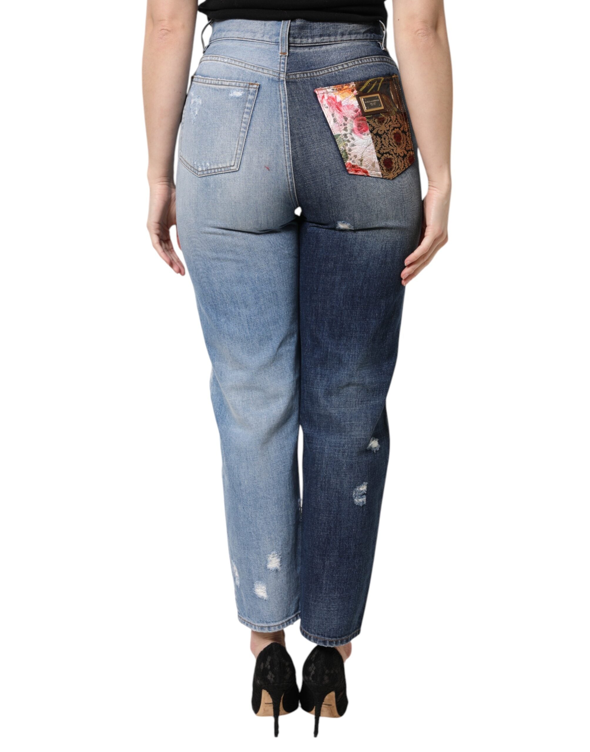 Dolce &amp; Gabbana Flerfarvede Patchwork Tapered Denim Jeans 