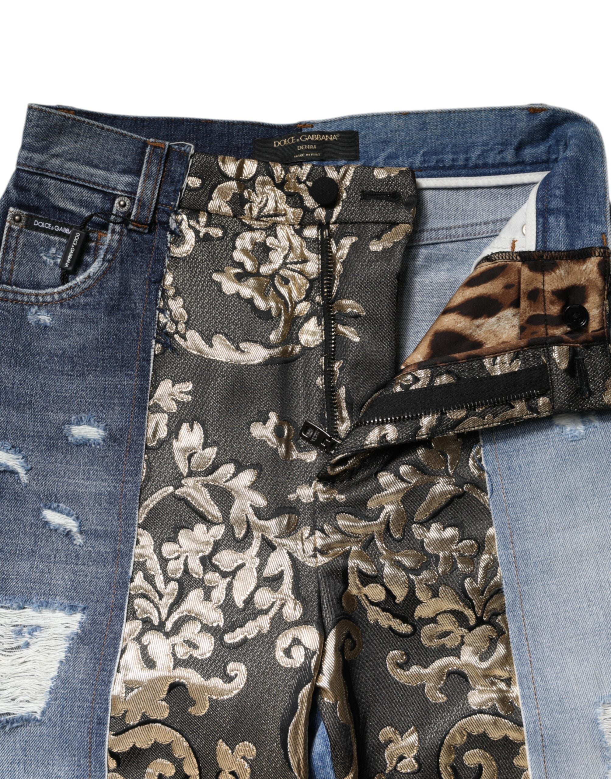 Dolce &amp; Gabbana Flerfarvede Patchwork Tapered Denim Jeans 