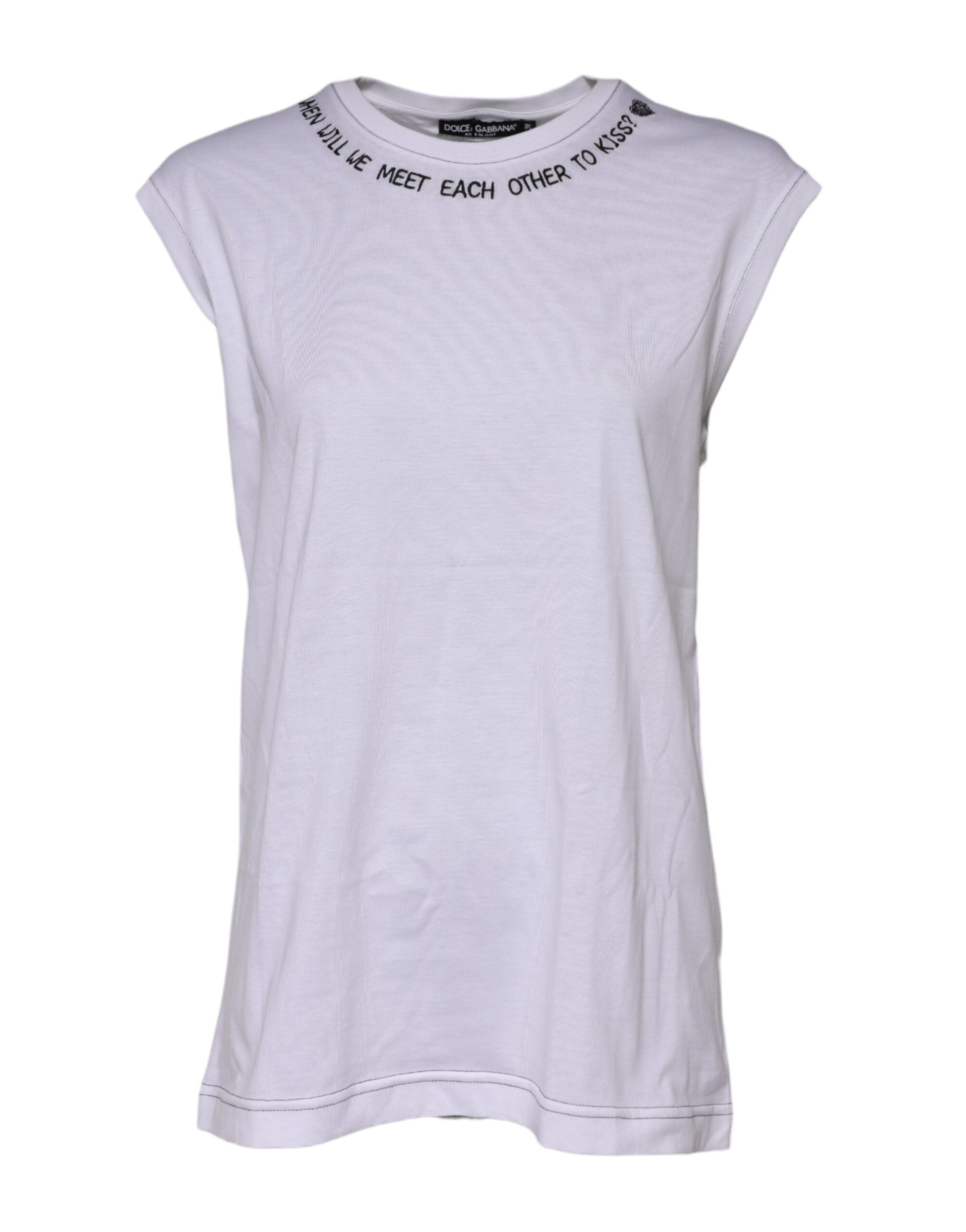 Dolce &amp; Gabbana hvid bomulds-t-shirt med ærmeløs tryk