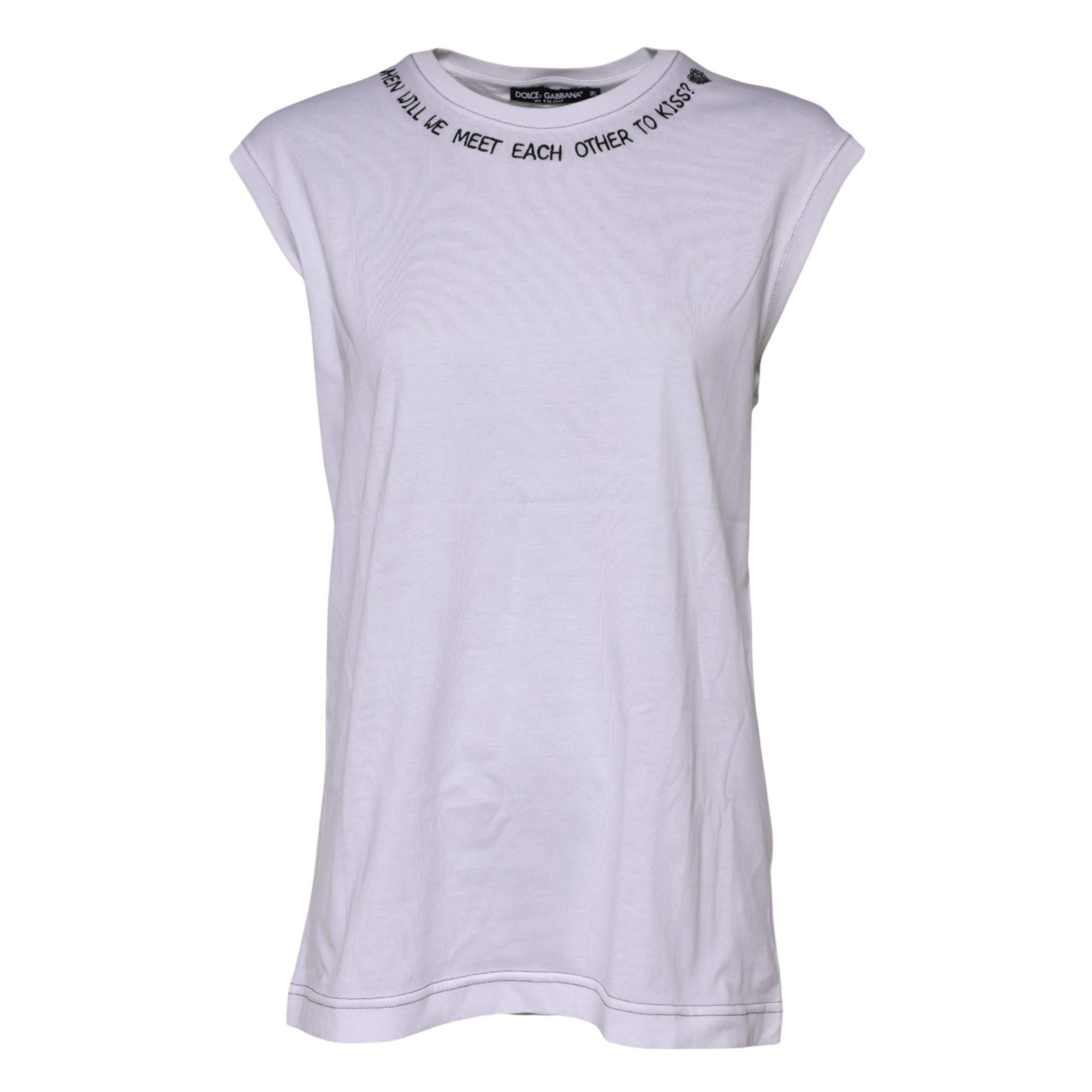 Dolce &amp; Gabbana hvid bomulds-t-shirt med ærmeløs tryk