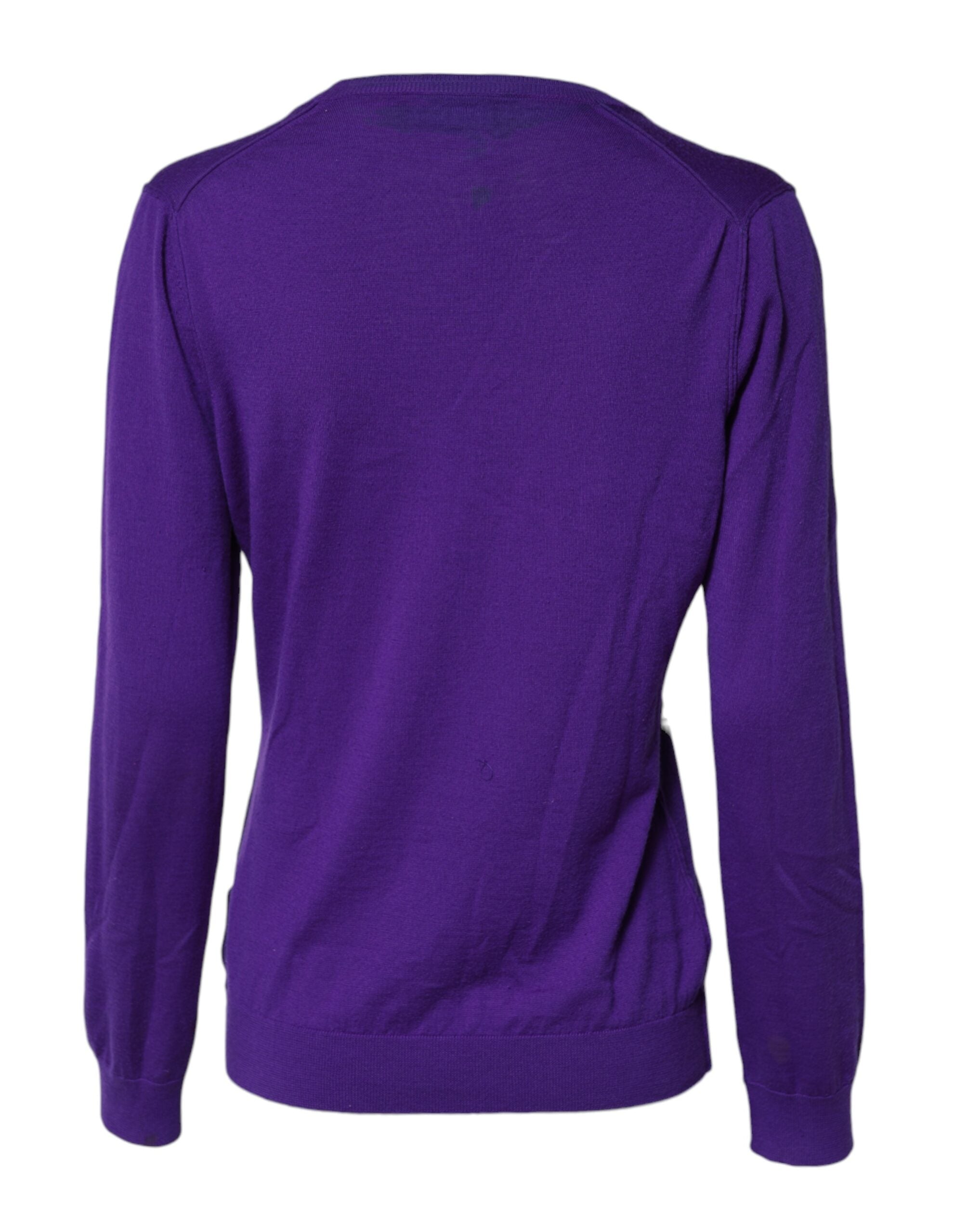 Dolce & Gabbana Purple Wool Knit V-neck Cardigan Sweater