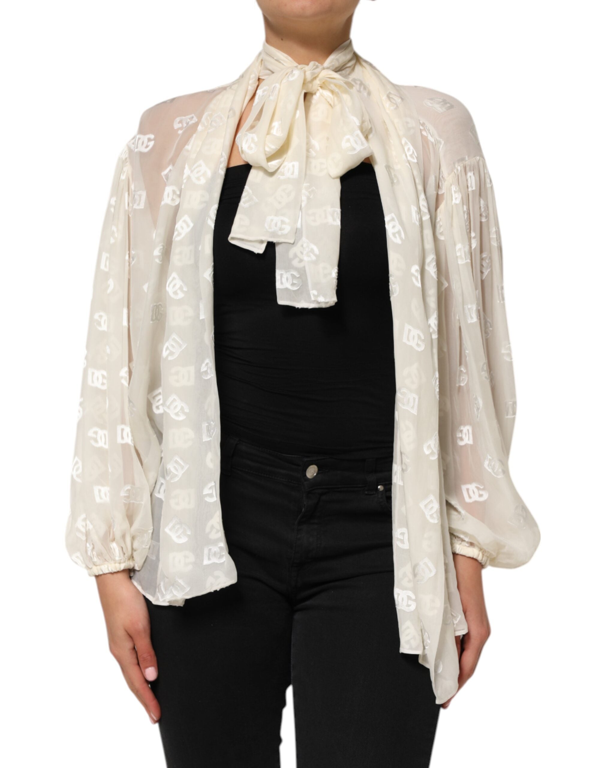 Dolce &amp; Gabbana Off White Logo Monogram Ascot-kravetop